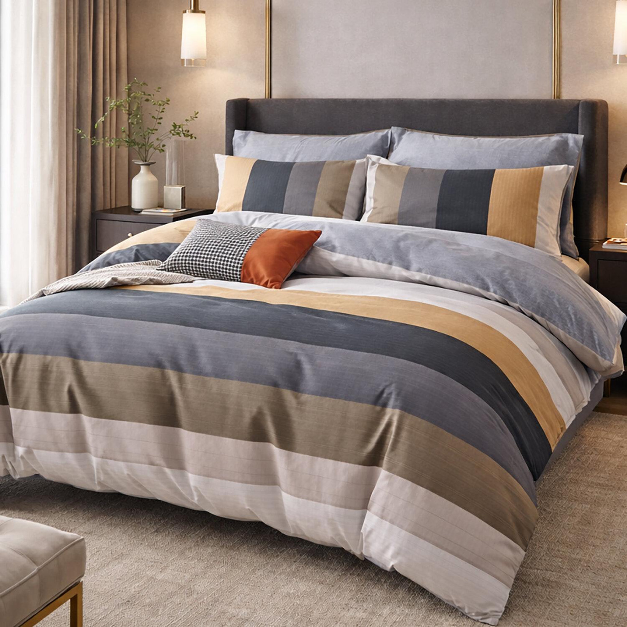 Voir la diapositive 2 : Home collection Parure housse de couette 3 pcs 240x220 cm en percale de coton 80 fils urbane