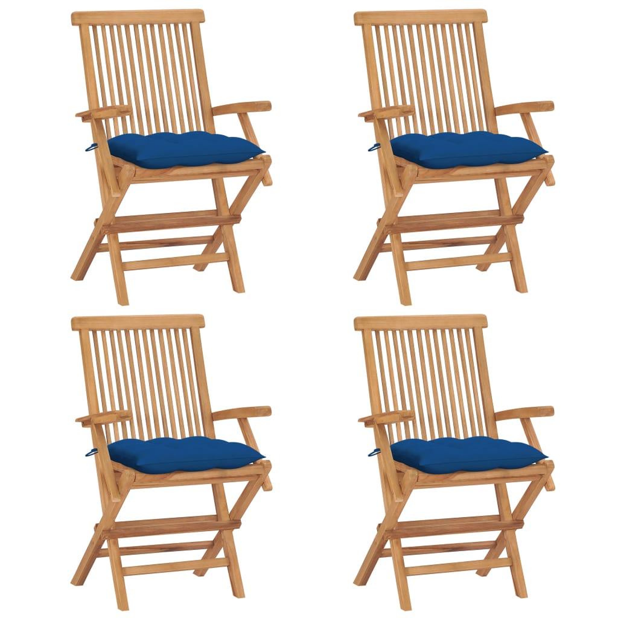 Voir la diapositive 1 : VIDAXL Chaises de jardin et coussins bleu lot de 4 Bois de teck massif
