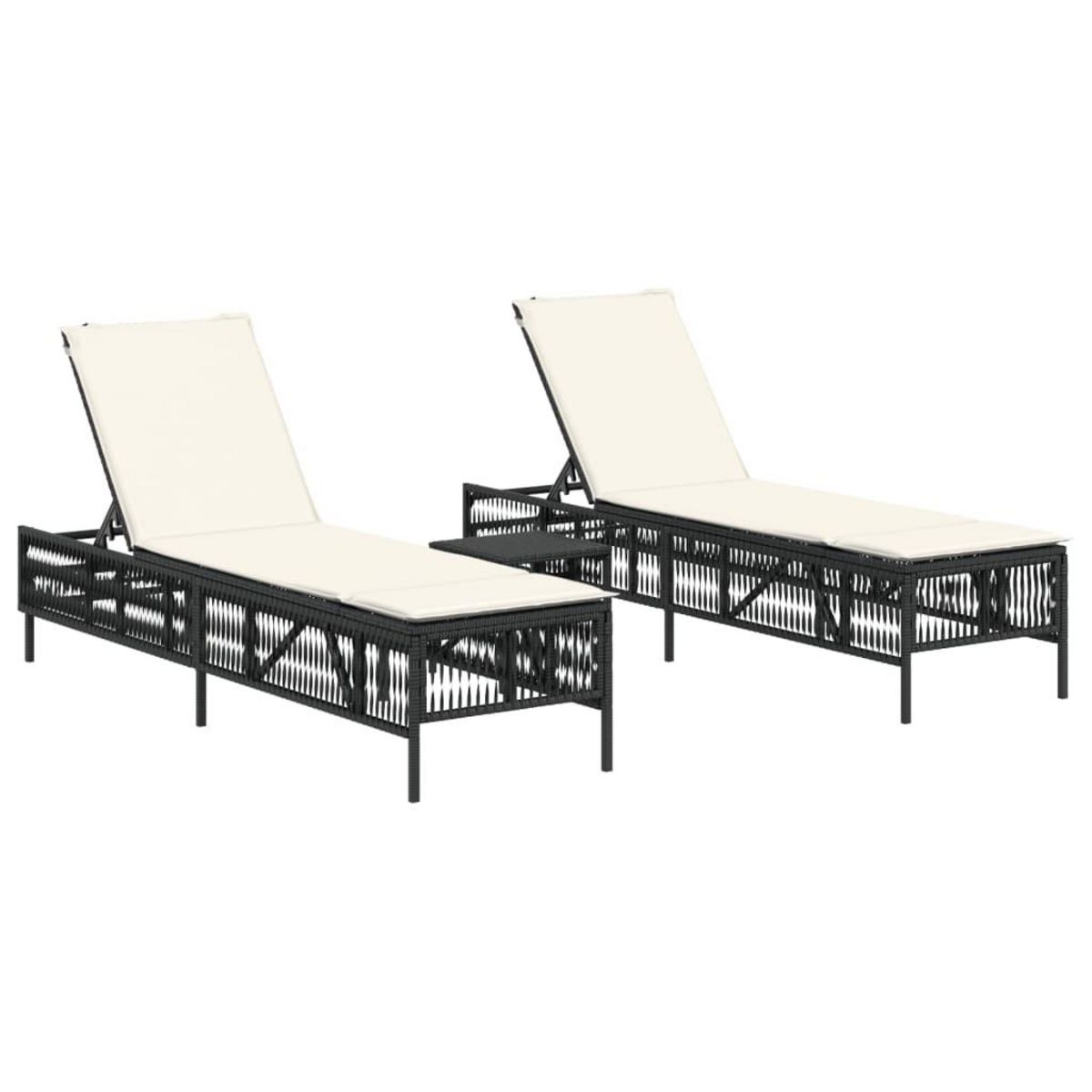 VIDAXL Chaises longues lot de 2 avec table noir resine tressee
