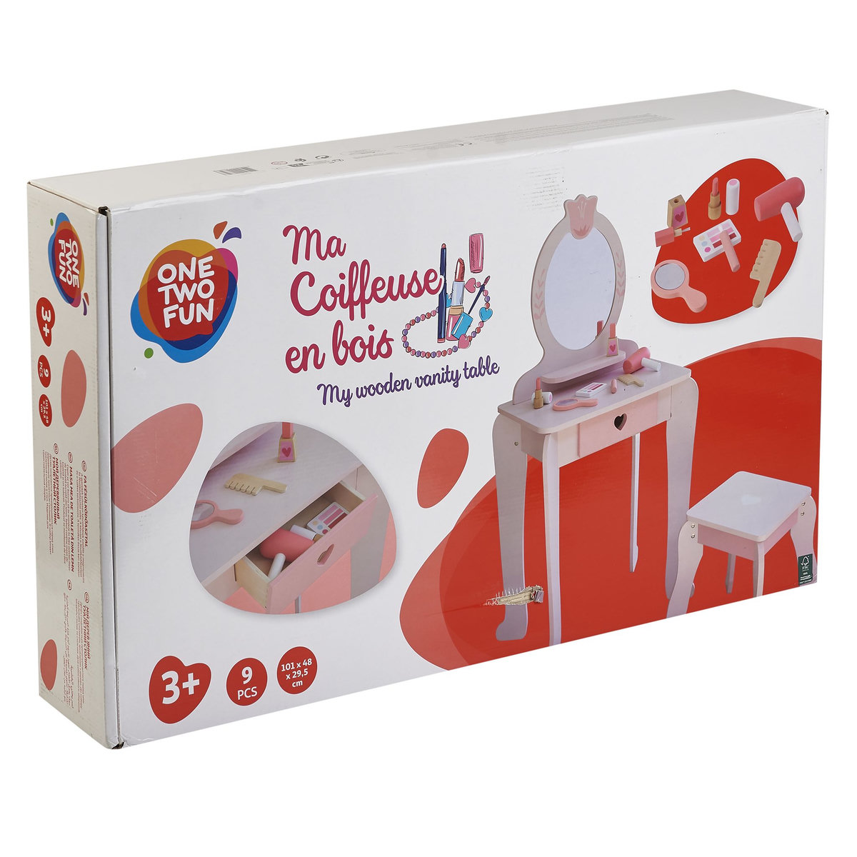One Two Fun Ensemble coiffeuse et tabouret en bois