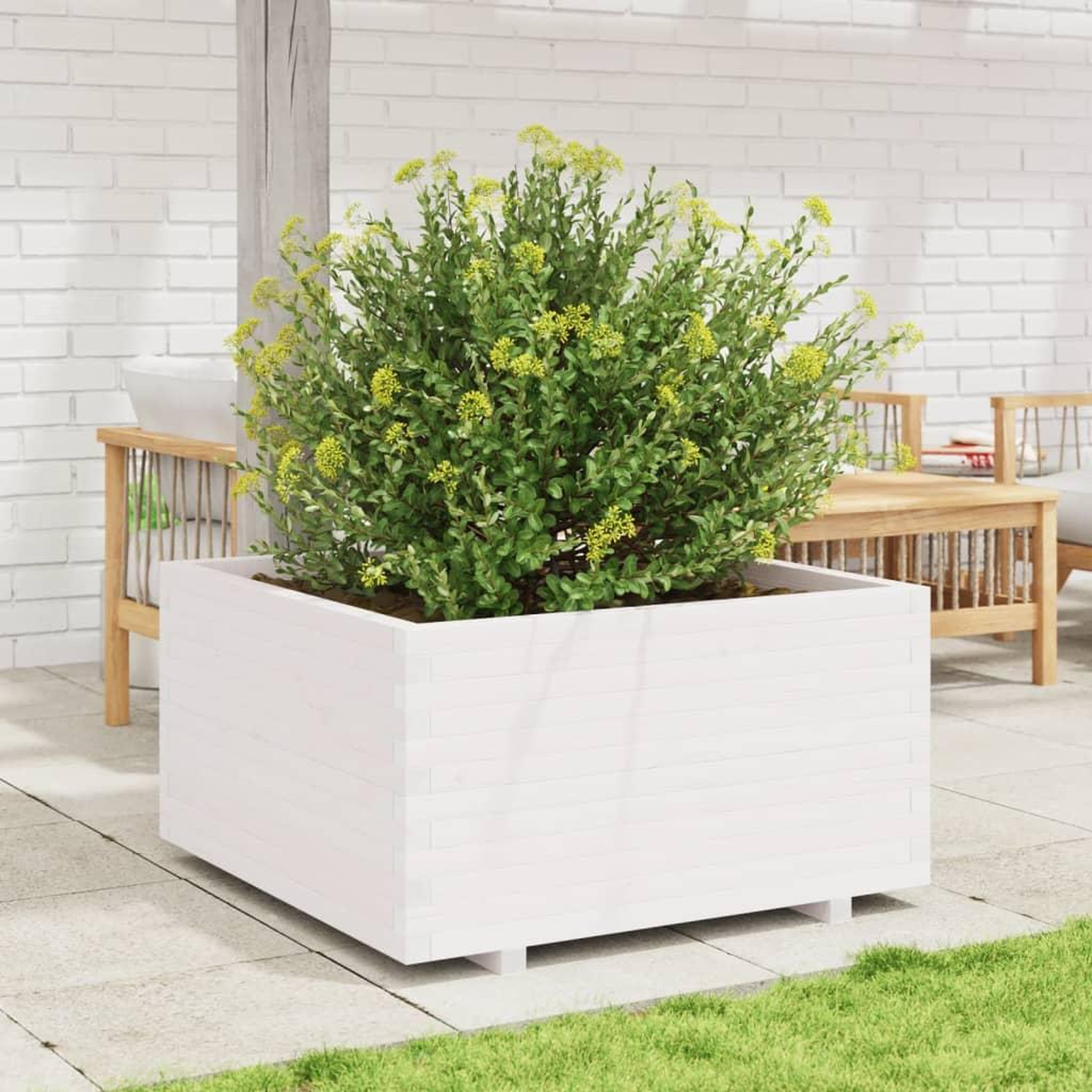 Voir la diapositive 3 : VIDAXL Jardiniere blanc 90x90x49,5 cm bois de pin massif