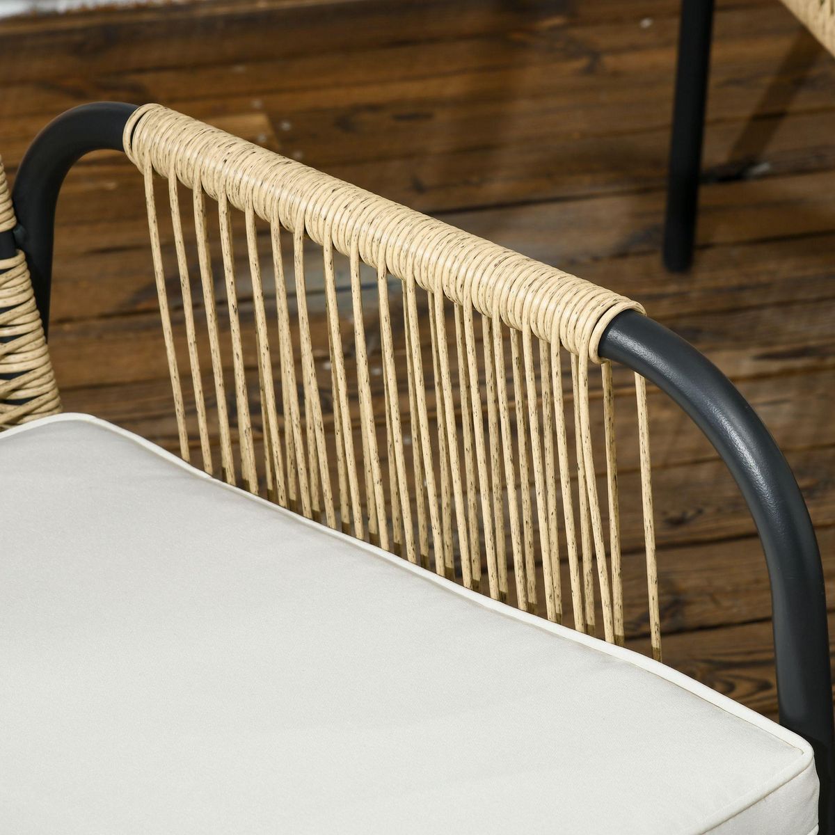 OUTSUNNY Salon de jardin 4 places 4 pièces style colonial table basse coussins crème inclus résine tressée beige