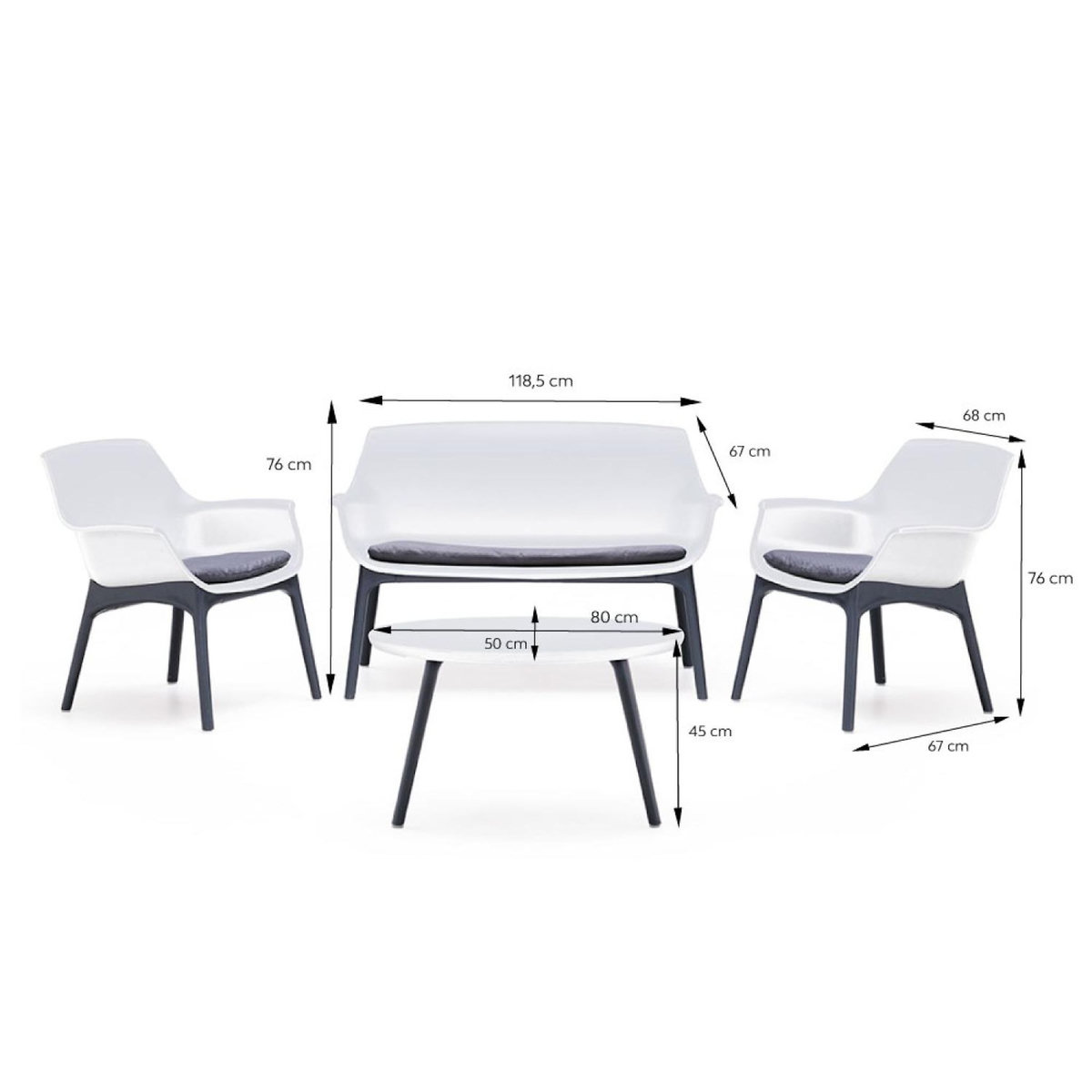 CONCEPT USINE Salon de jardin 4 places blanc avec table basse IZMIR