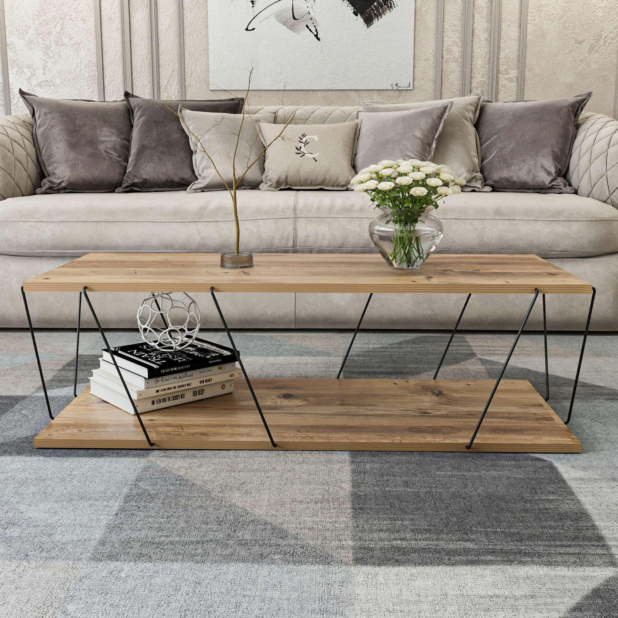 Voir la diapositive 3 : Habitat et Jardin Table basse en bois  zisino  - 120 x 50 x 30 cm - marron