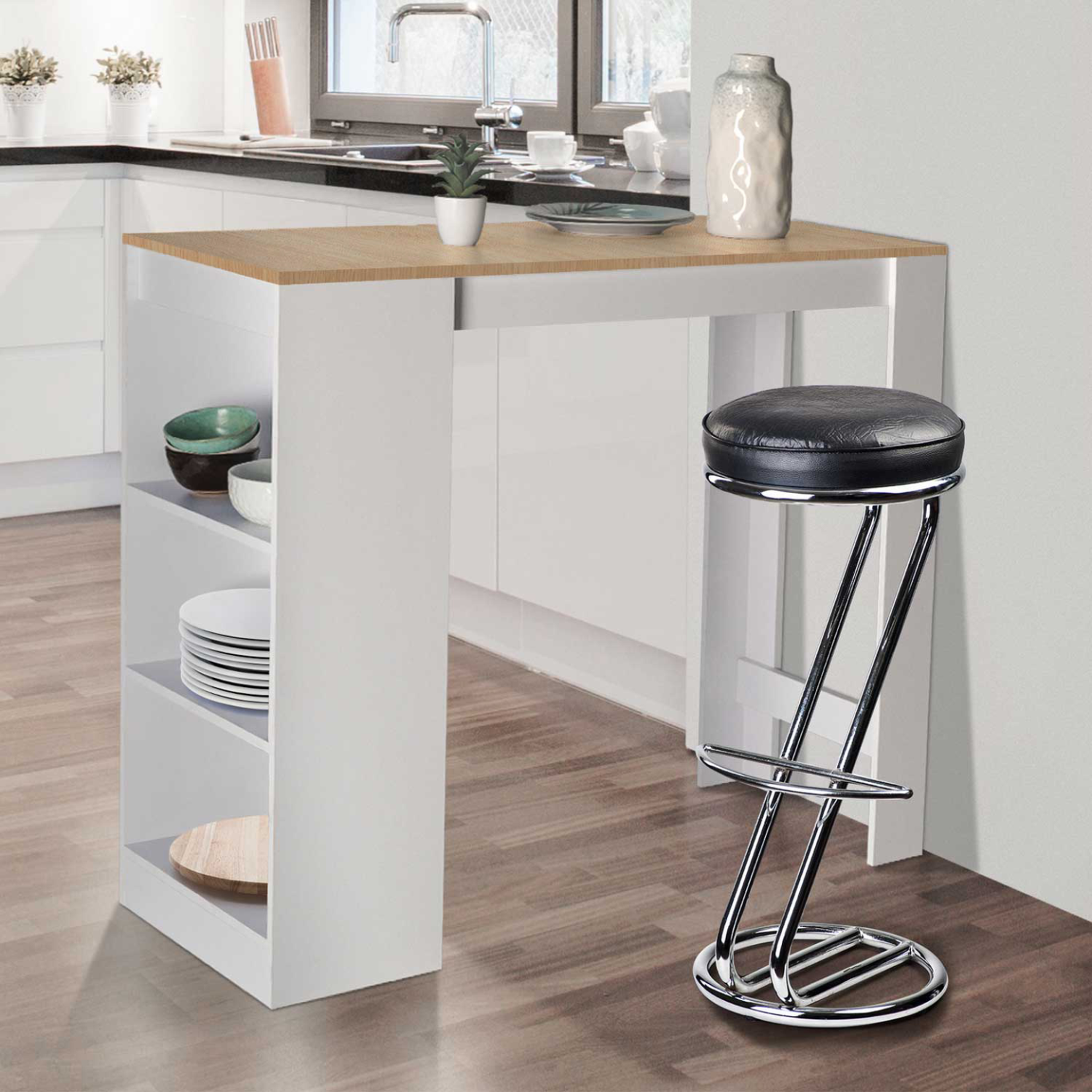 Voir la diapositive 4 : ID MARKET Table de bar barth 2 à 4 personnes bois blanc plateau façon hêtre