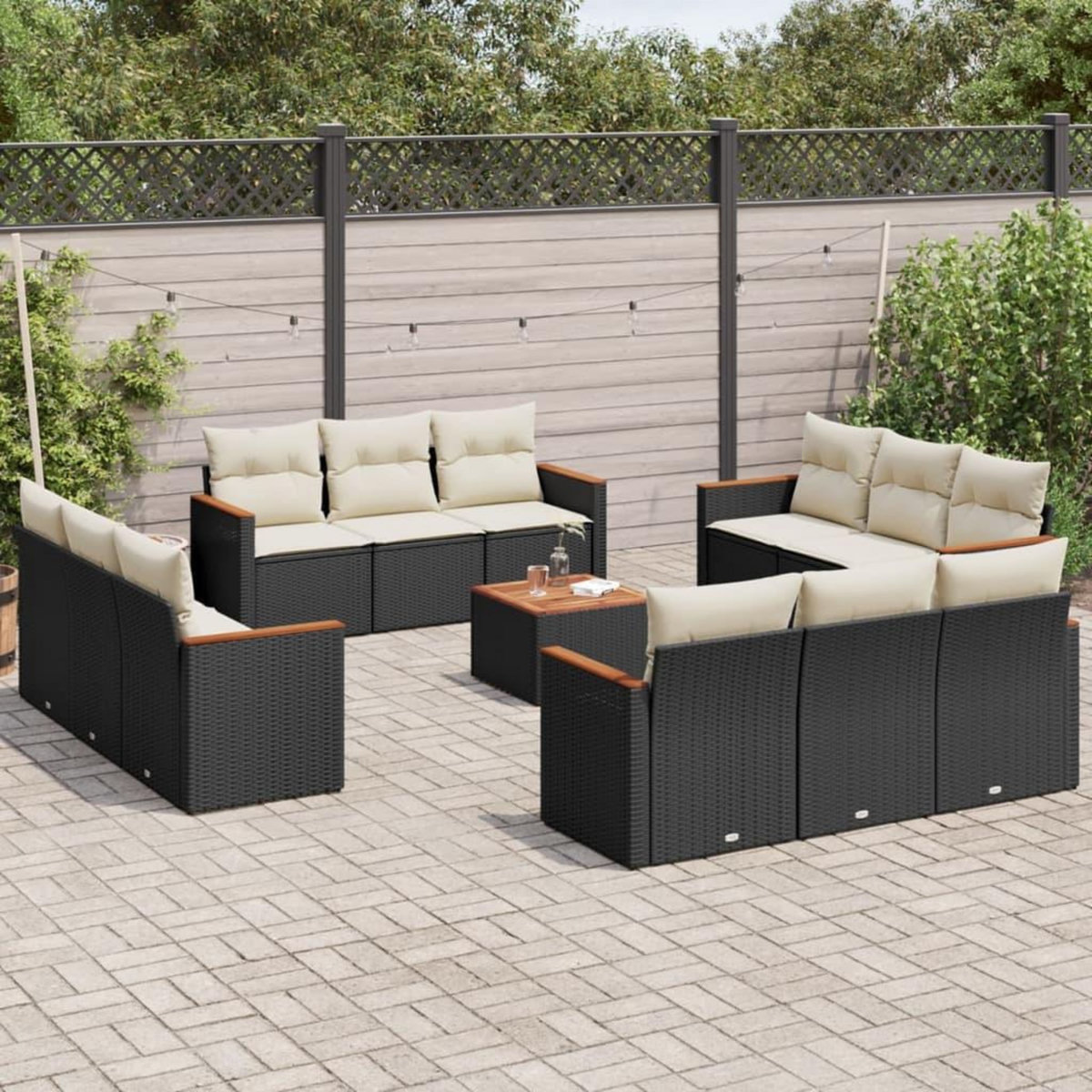 VIDAXL Salon de jardin avec coussins 13 pcs noir resine tressee