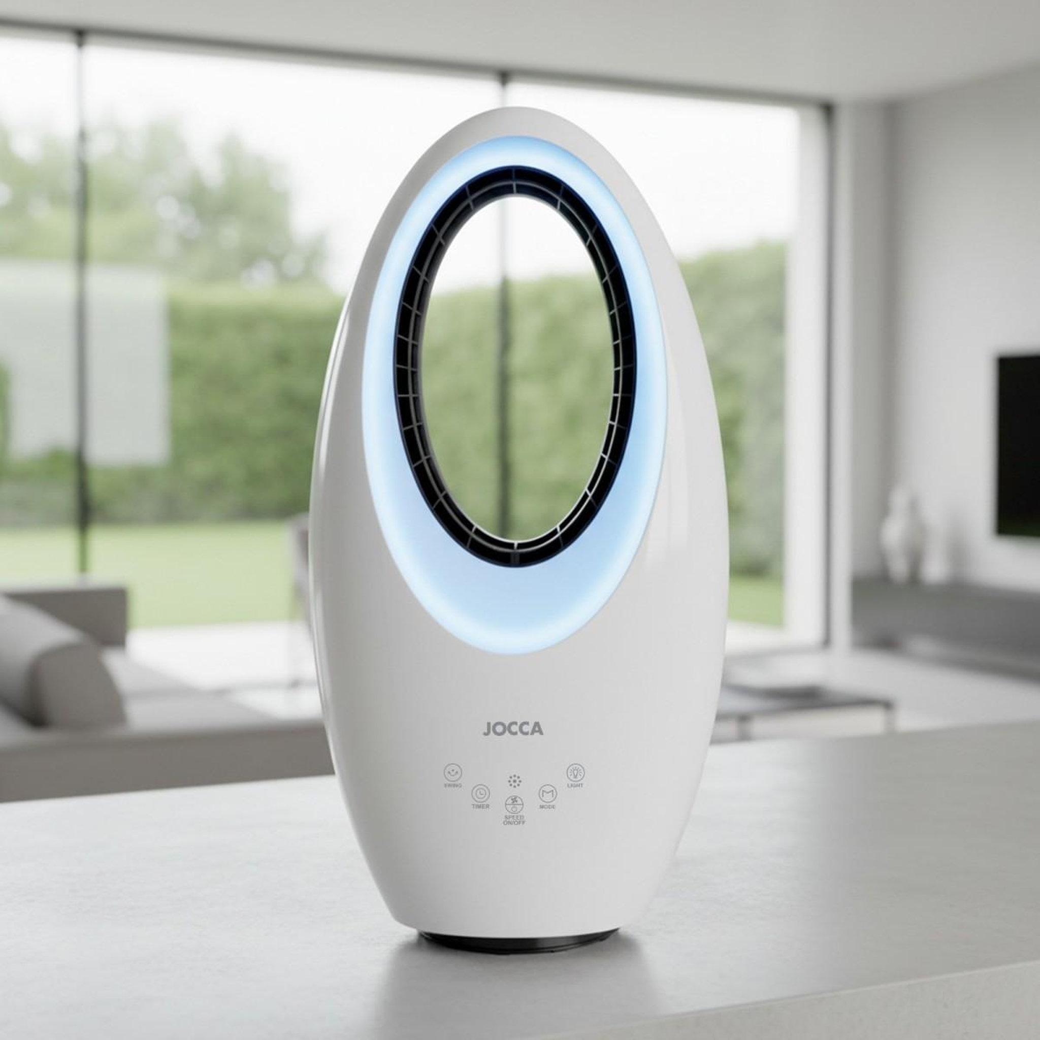 Voir la diapositive 3 : Jocca Ventilateur sans pales 65W Télécommande, Oscillation, Minuterie 12h, 3 Vitesses, Éclairage LED 4 Couleurs, 29 x 17 x 57 cm Jocca
