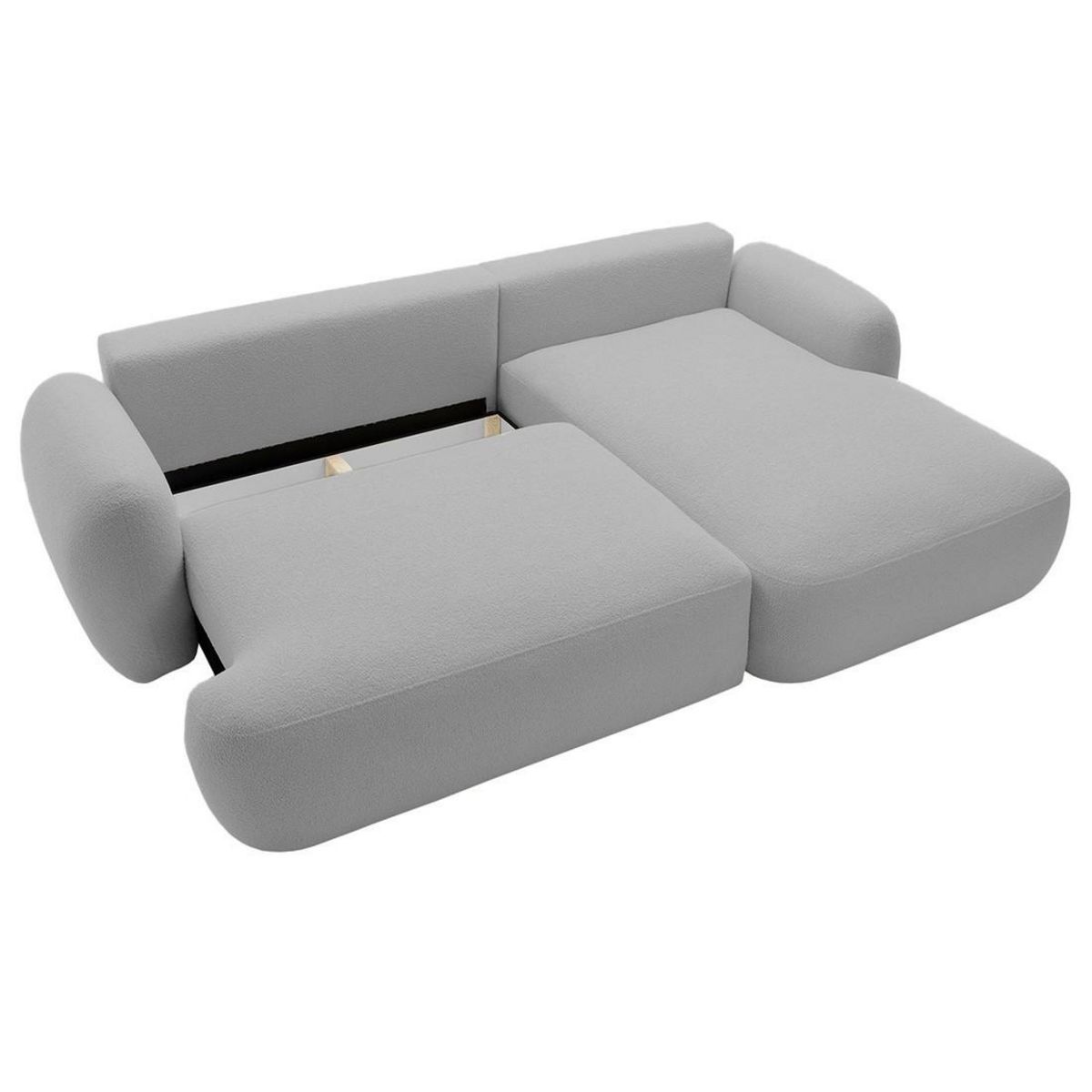 BEST MOBILIER Berenice - canapé d'angle droit 4 places convertible avec coffre en tissu bouclette