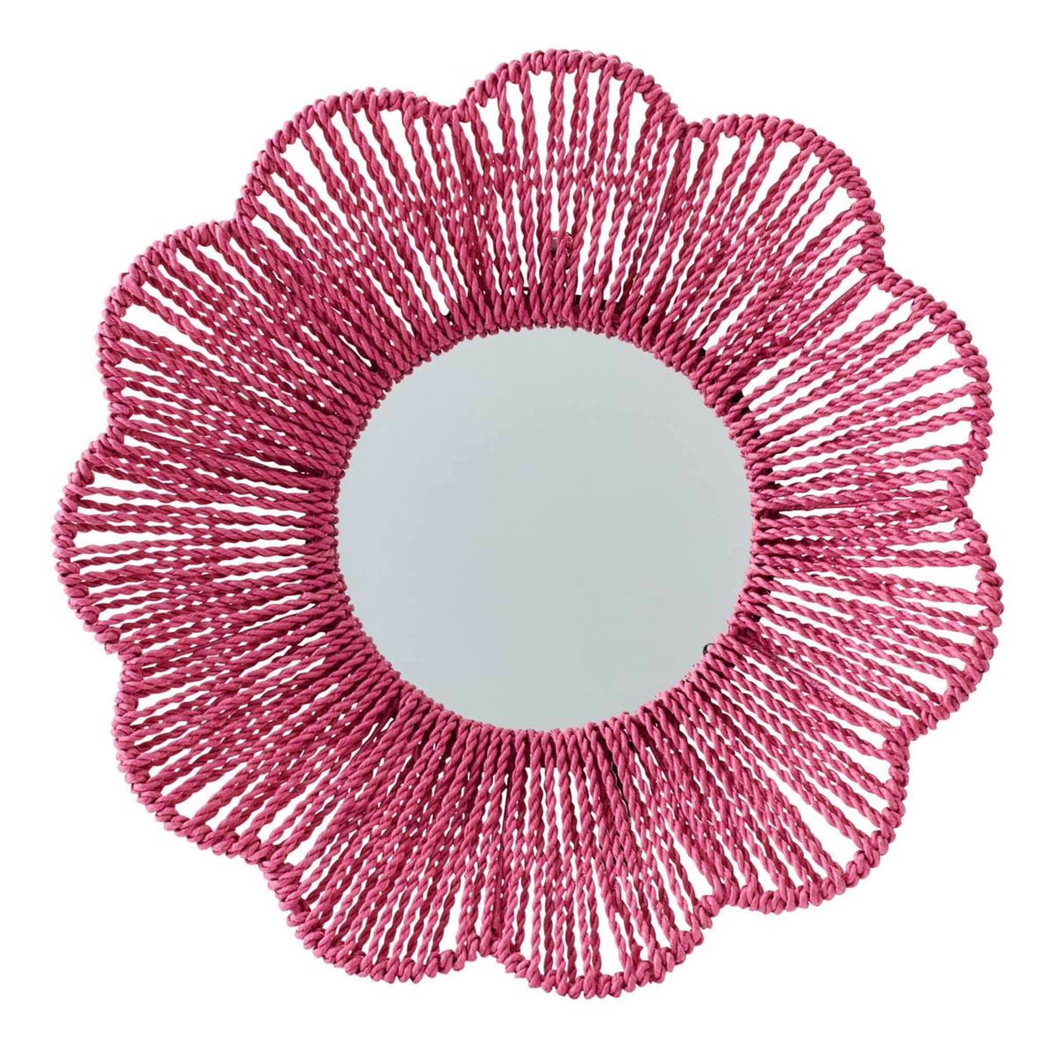 J-LINE Miroir Mural en Raphia  Fleur  50cm Rose Foncé
