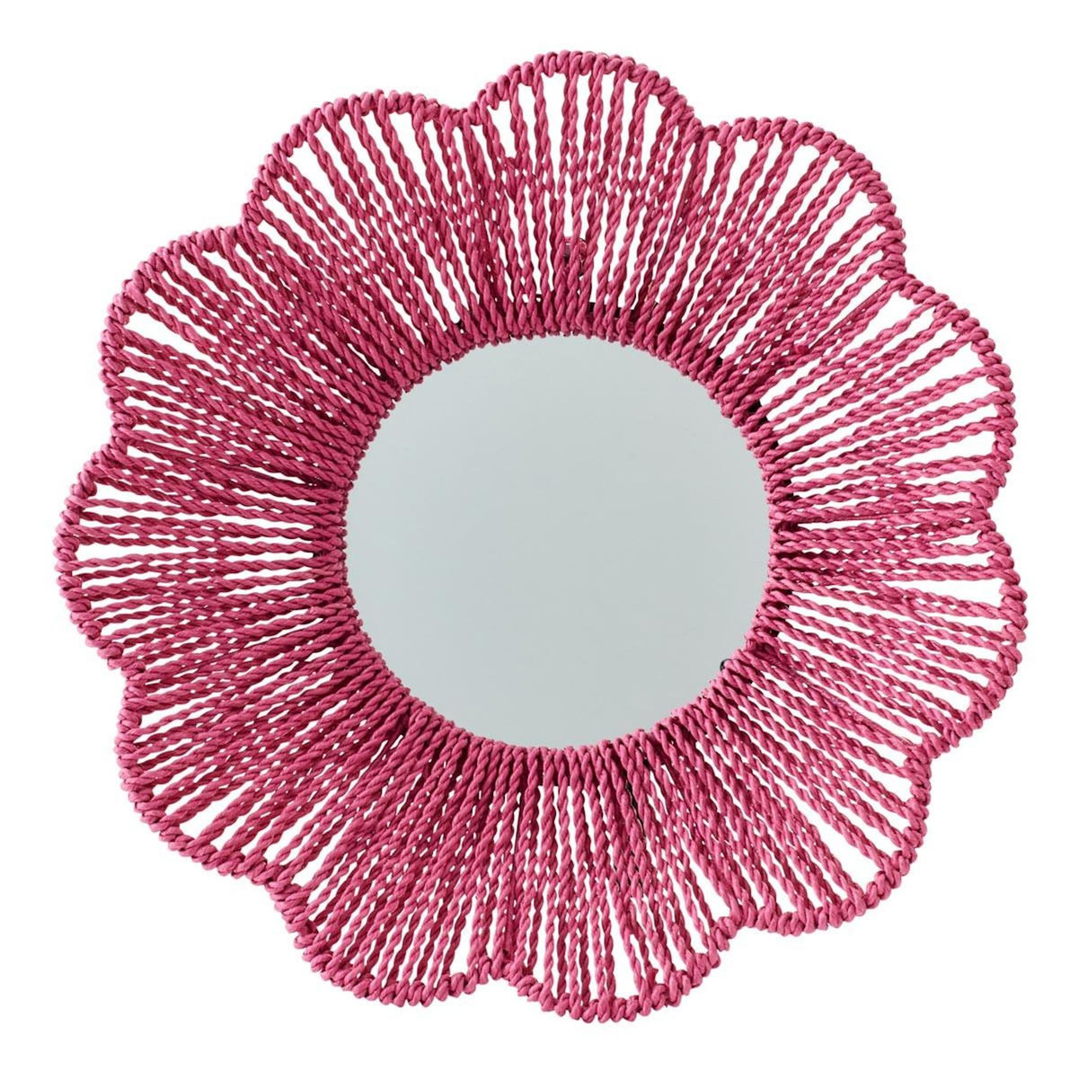 Paris Prix Miroir Mural en Raphia  Fleur  50cm Rose Foncé