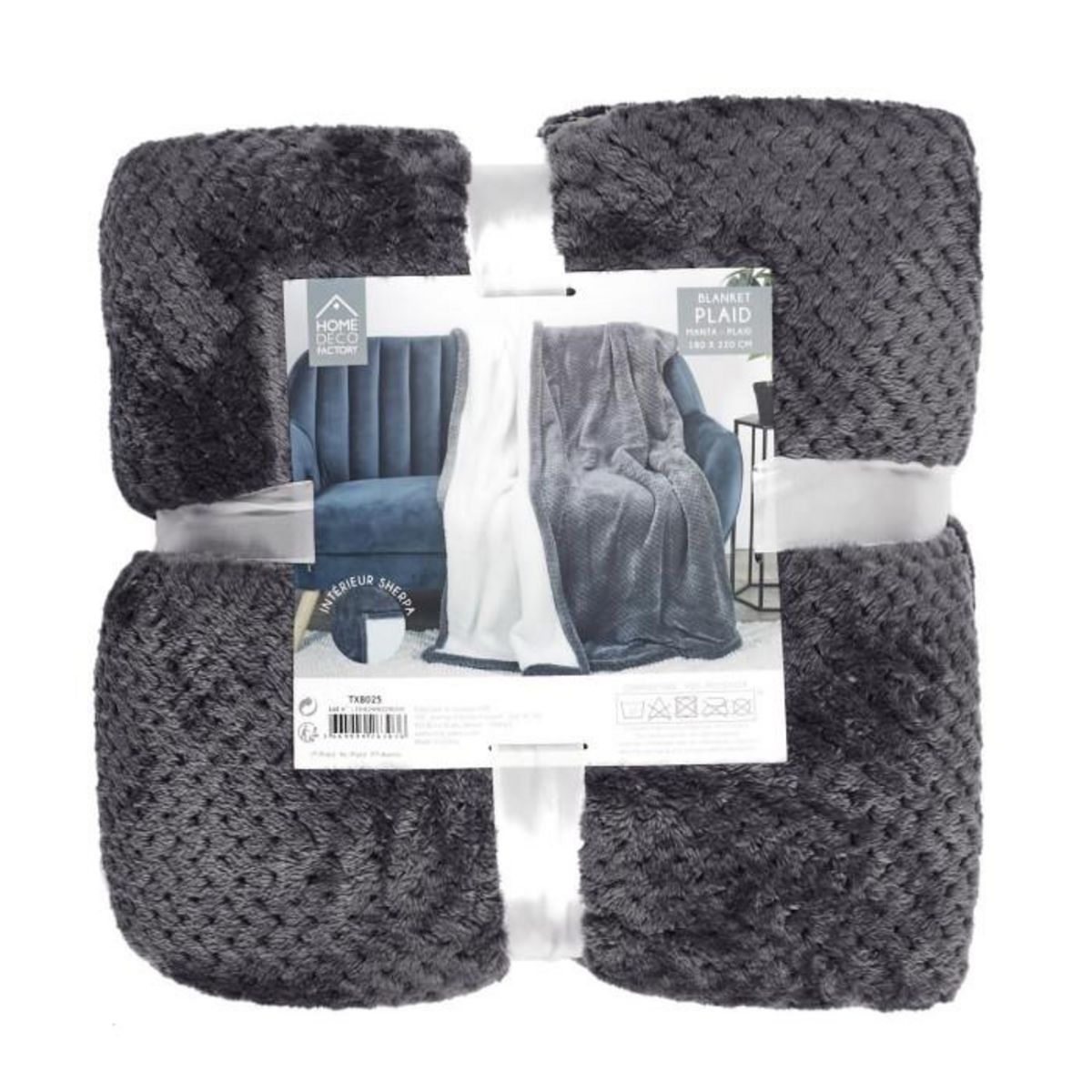 Paris Prix Plaid  Nid d'Abeille Sherpa  180x220cm Gris Foncé