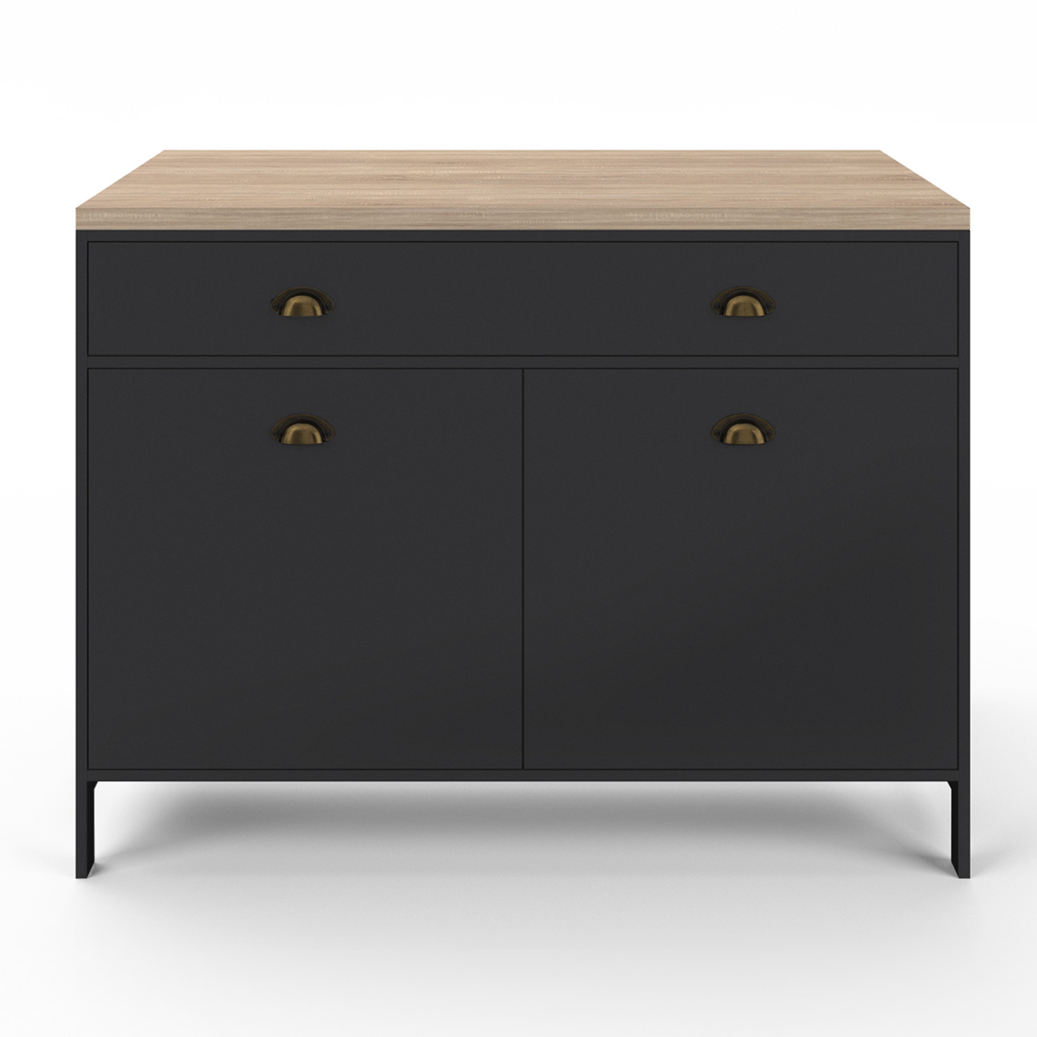 Voir la diapositive 3 : ID MARKET Ilot central 120 cm campagne isis plateau bois façon hêtre et noir