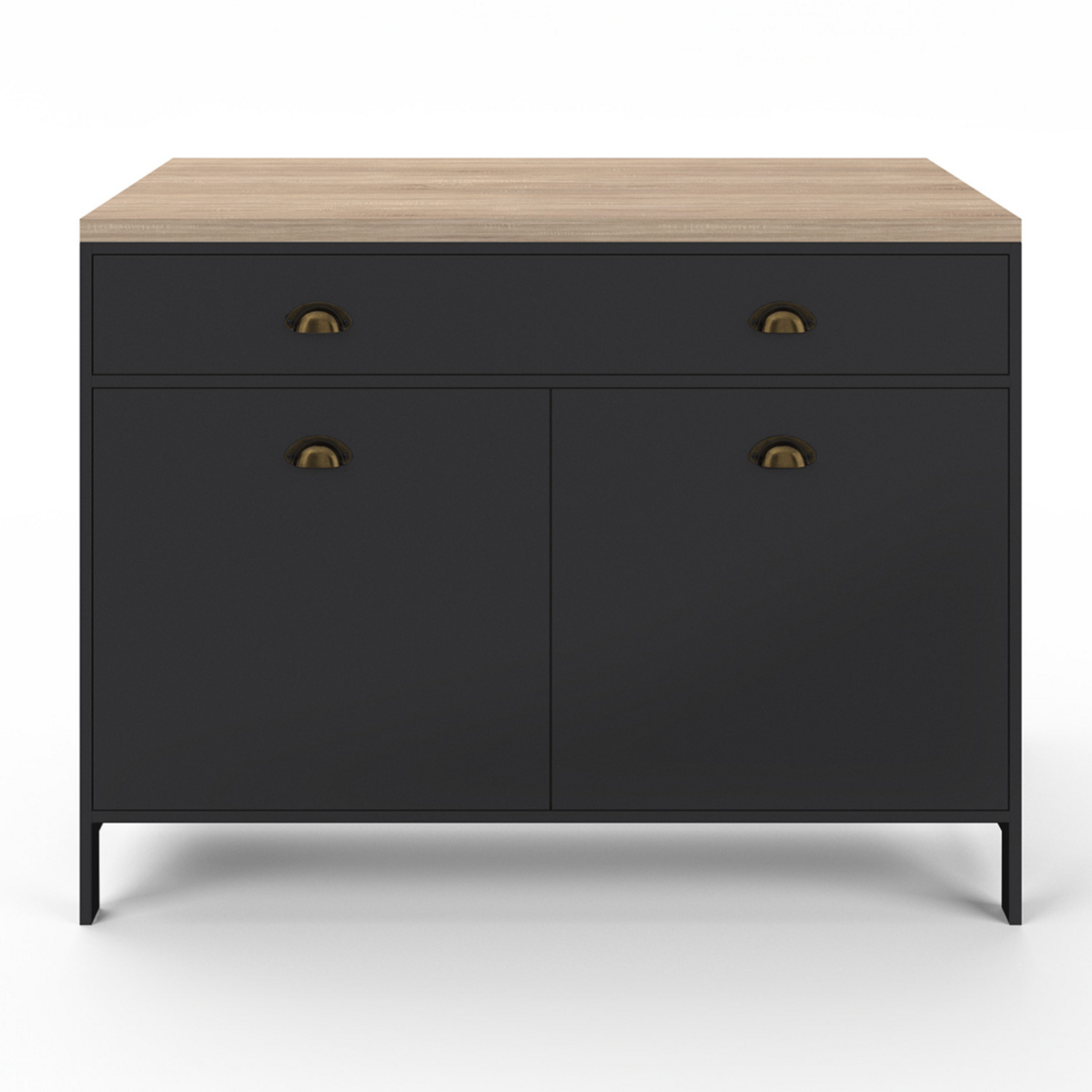 ID MARKET Ilot central 120 cm campagne ISIS plateau bois façon hêtre et noir