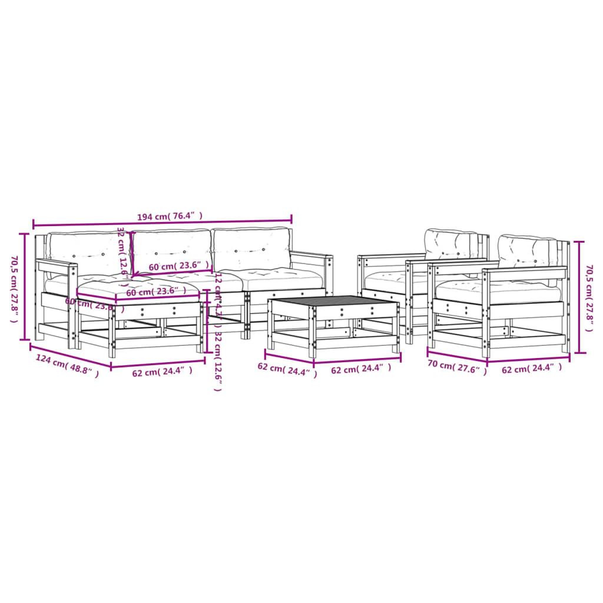 Voir la diapositive 6 : VIDAXL Salon de jardin 7 pcs avec coussins blanc bois massif