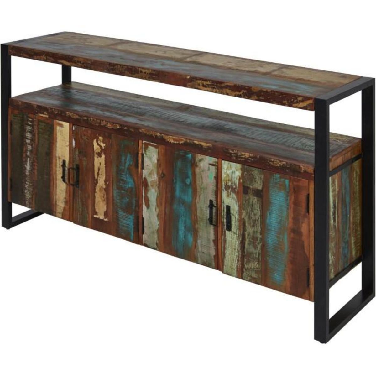 Paris Prix Bahut 4 Portes en Bois  Delhio  175cm Marron & Noir