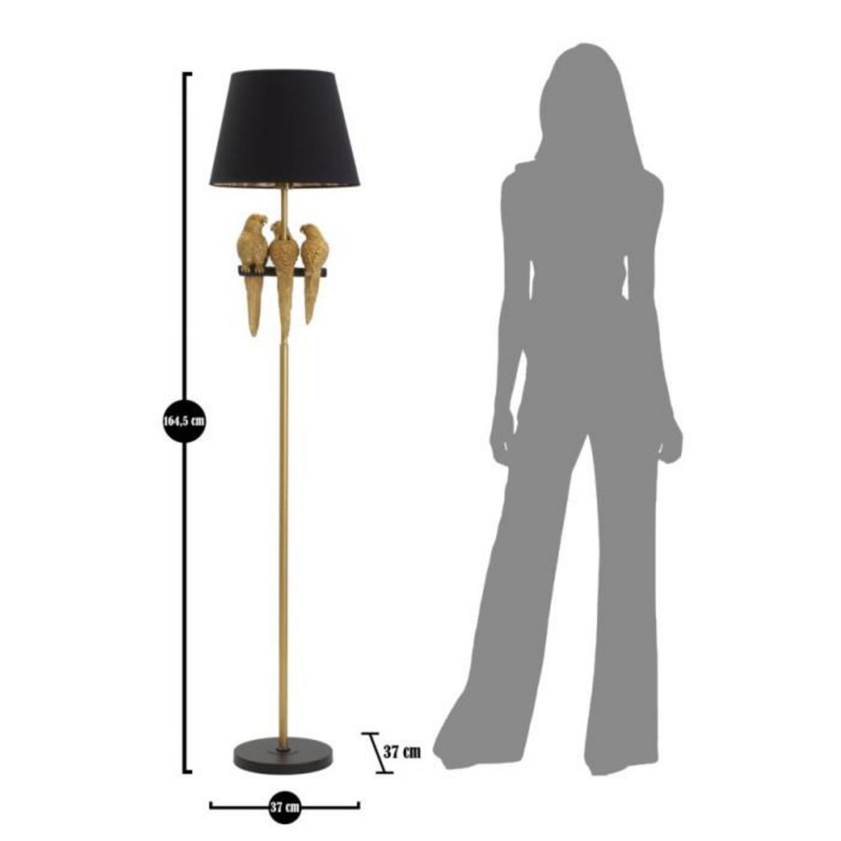 Paris Prix Lampadaire Design  Perroquets  164cm Or & Noir