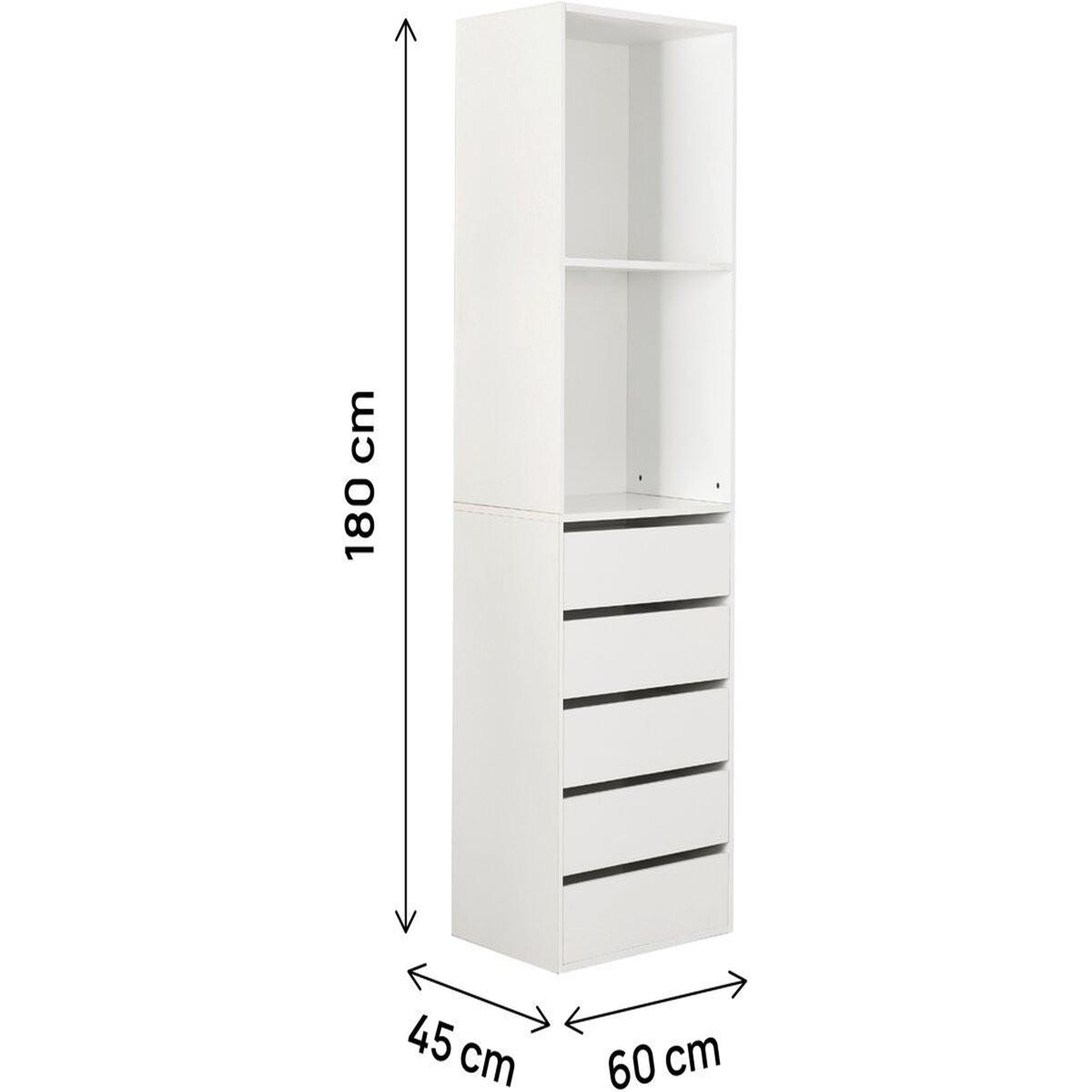 Voir la diapositive 3 : Habitat et Jardin Armoire avec 5 tiroirs et 2 étagères  opéra  - 60 x 45 x 180 cm - blanc
