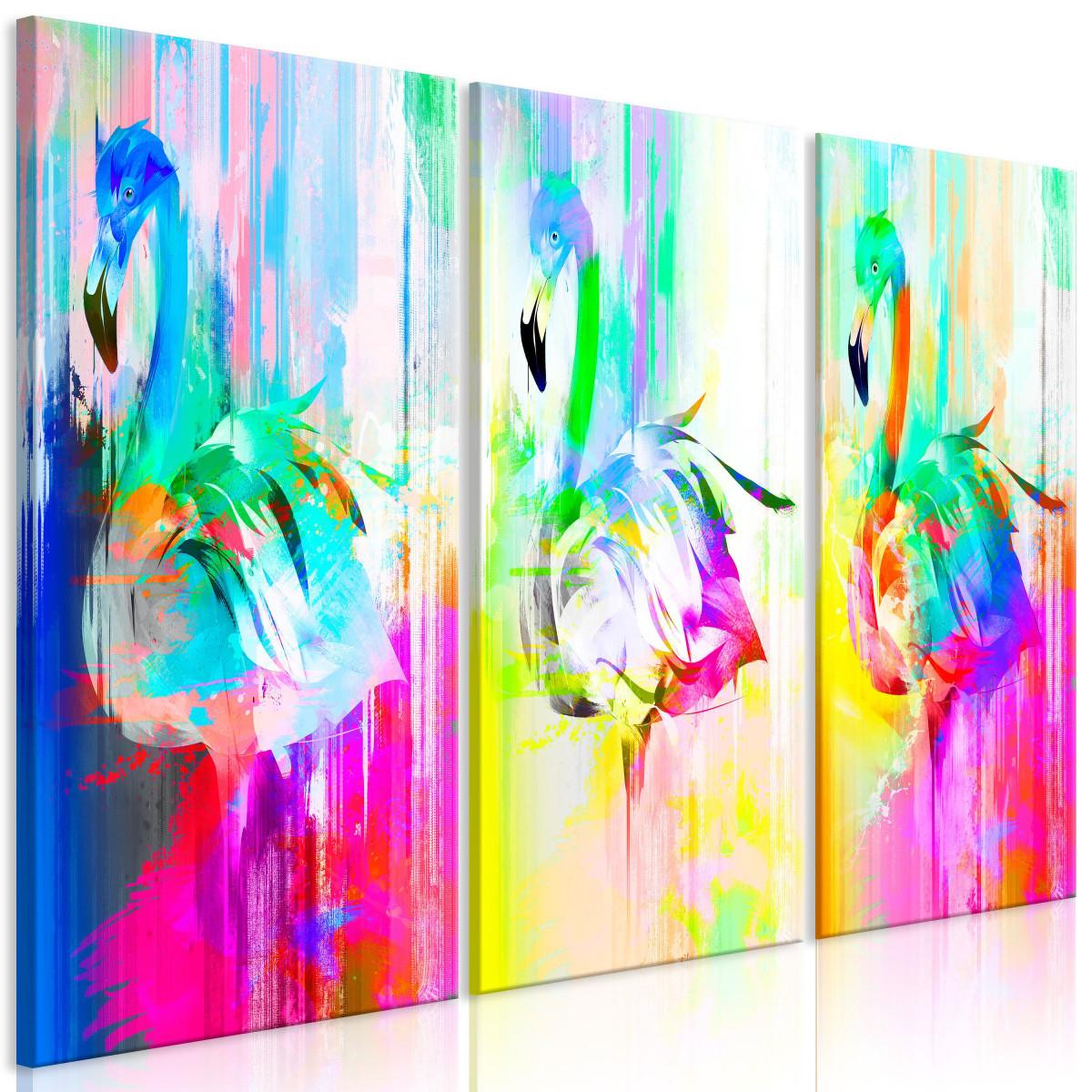 Paris Prix Tableau imprimé 3 panneaux  colourful flamingos. Coloris disponibles : Multicolore