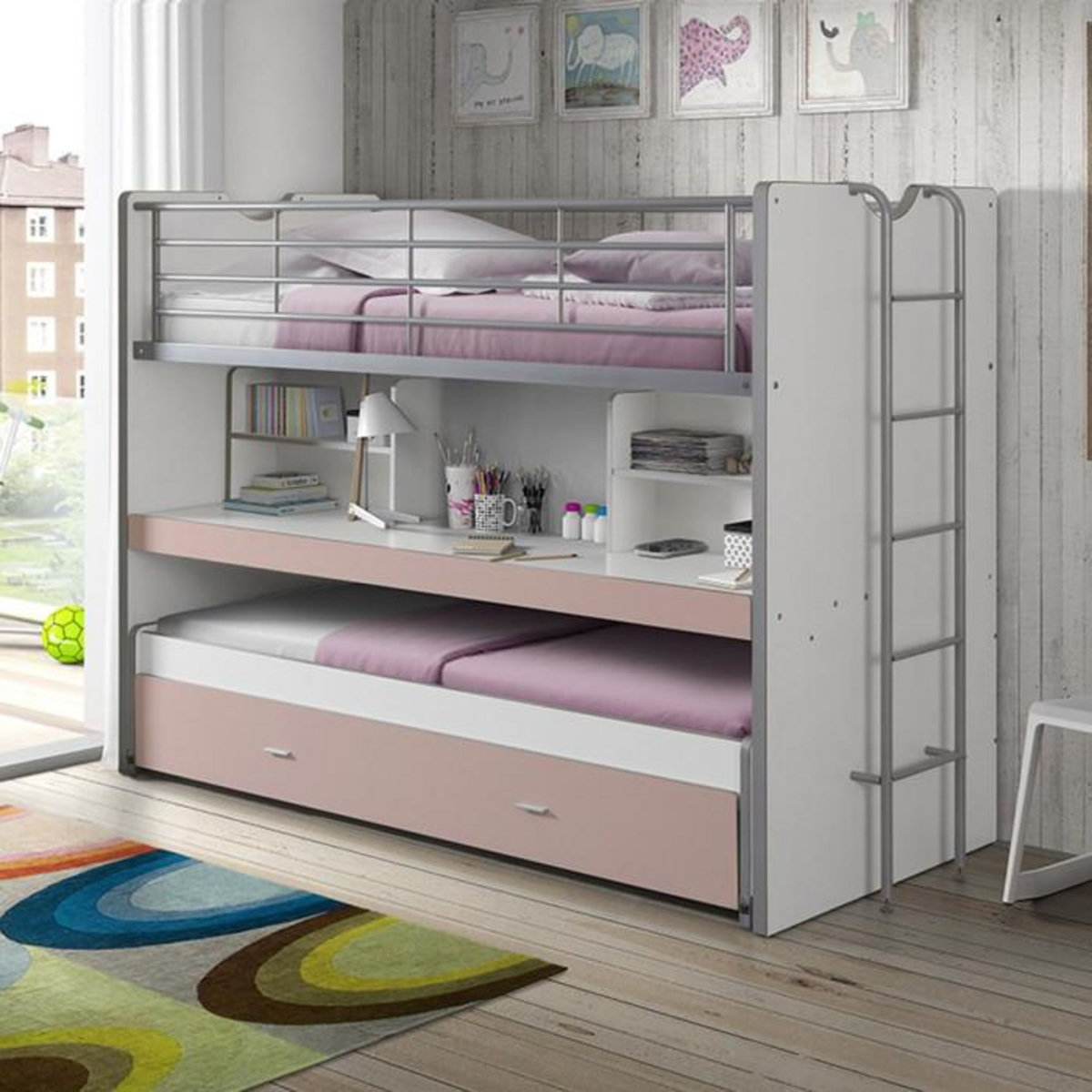 Paris Prix Lit Superposé Enfant  Bonny  90x200cm Rose