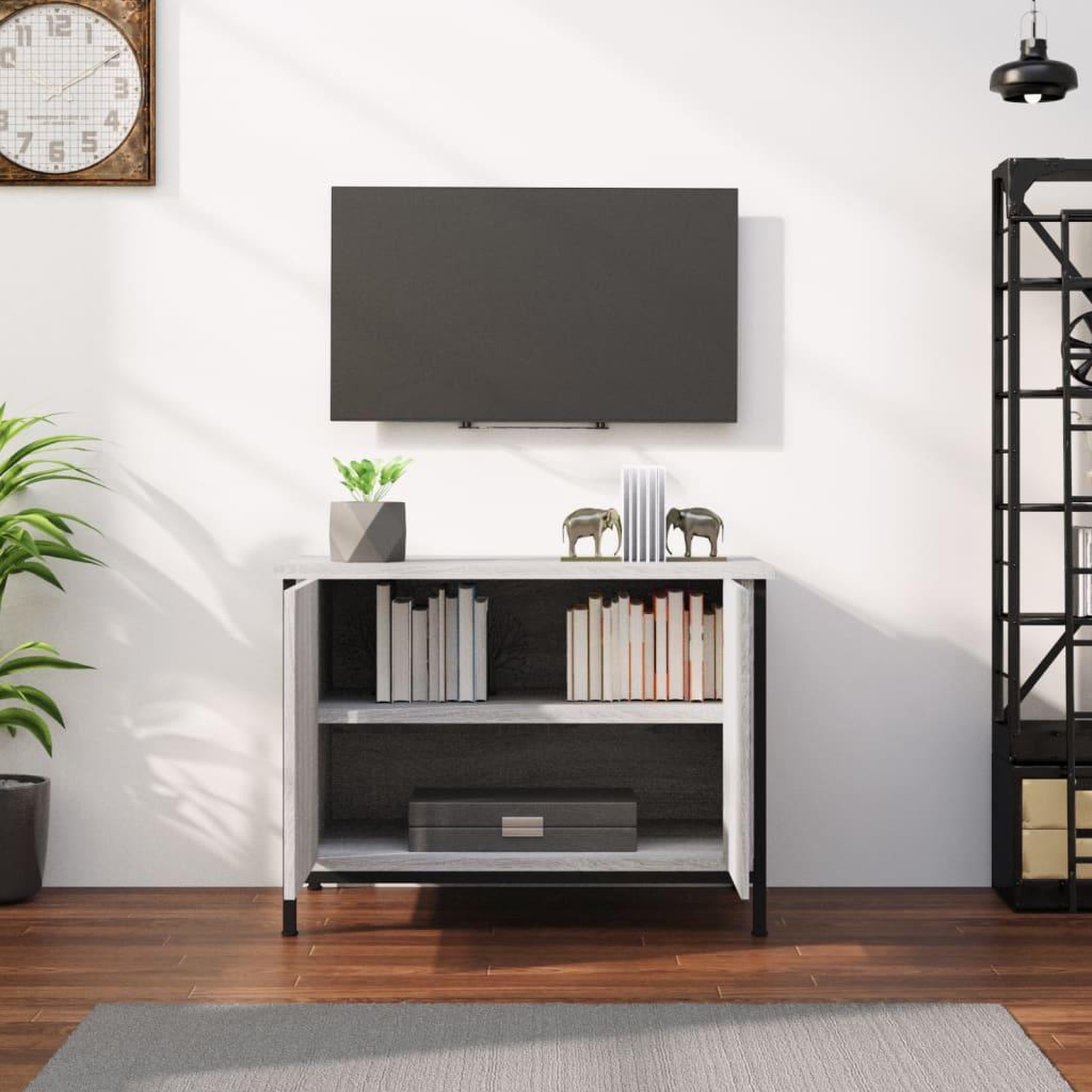 Voir la diapositive 3 : VIDAXL Meuble TV avec portes sonoma gris 60x35x45 cm bois d'ingenierie