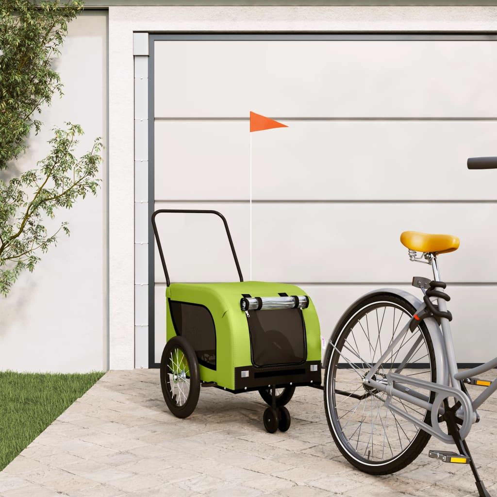VIDAXL Remorque de velo pour animaux de compagnie vert et noir