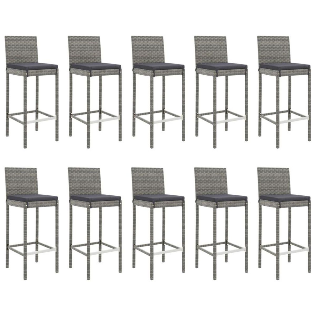 VIDAXL Ensemble de bar de jardin 11 pcs avec coussins gris poly rotin
