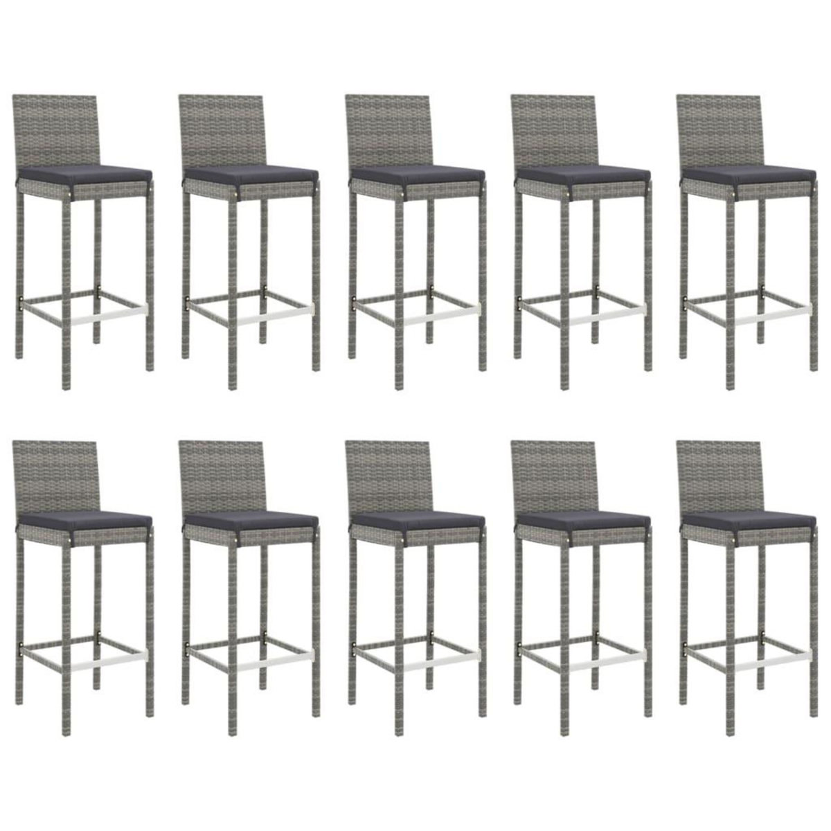 VIDAXL Ensemble de bar de jardin 11 pcs avec coussins gris poly rotin