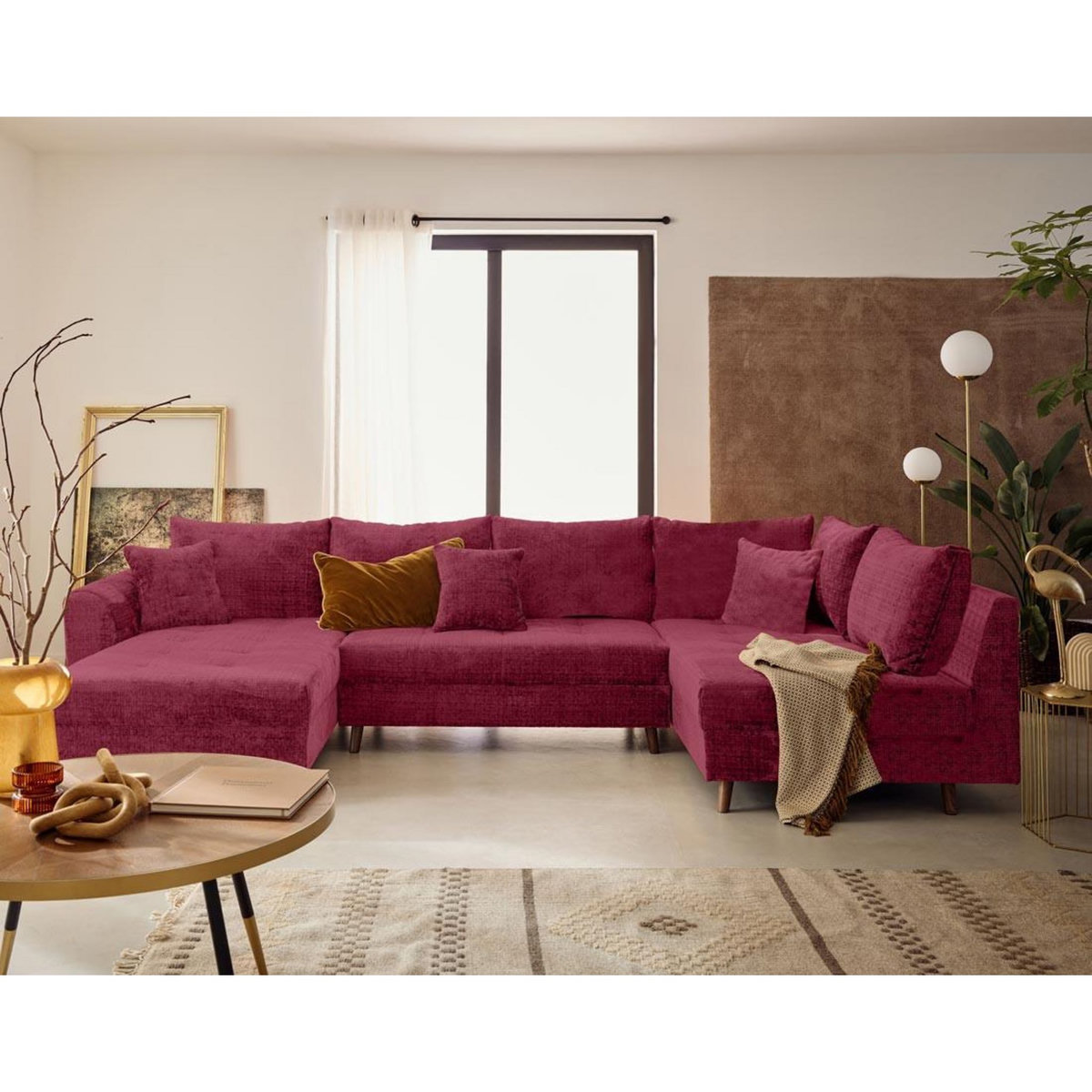 LISA DESIGN Rune - canapé panoramique d'angle droit 7 places en velours texturé