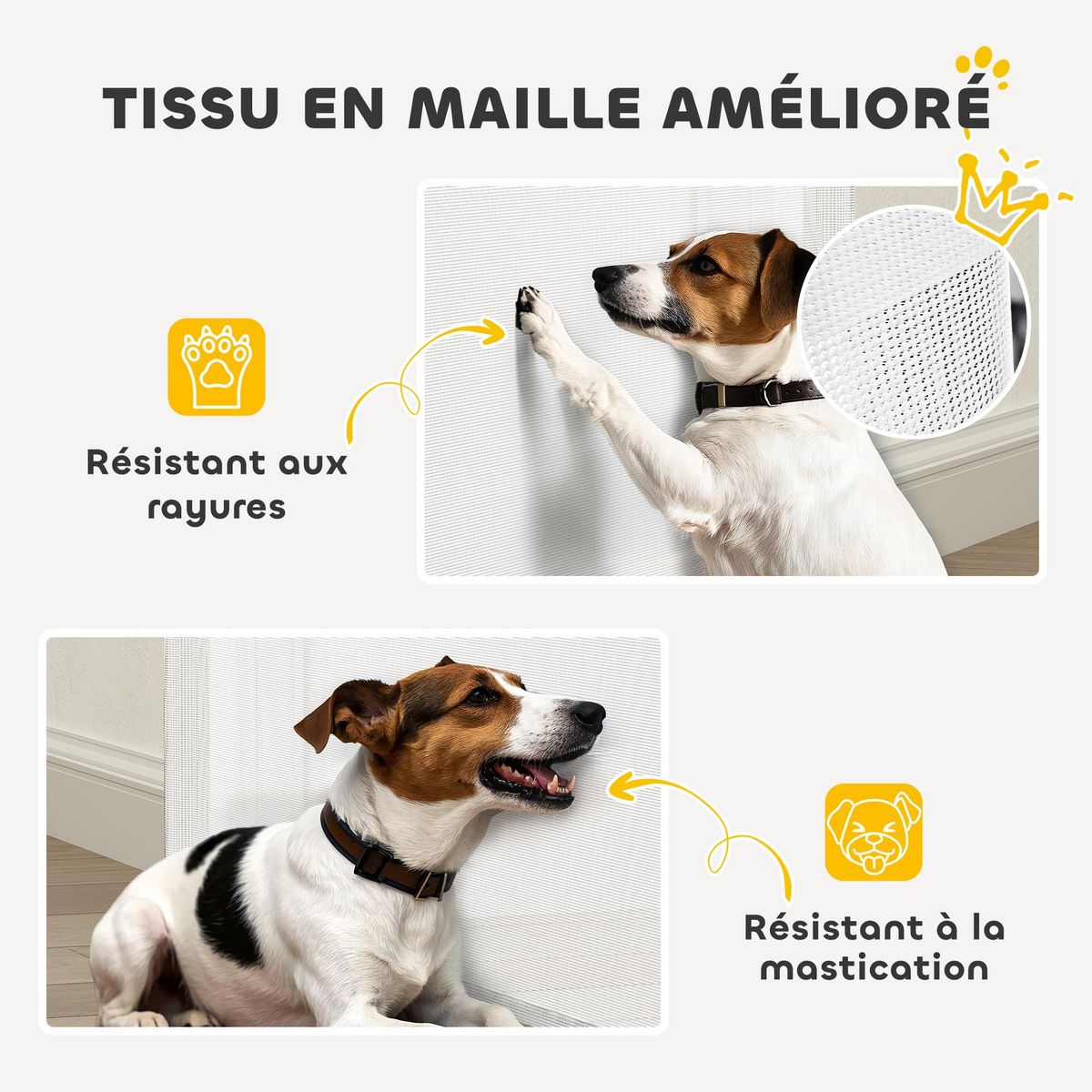 PAWHUT Barrière de sécurité chien rétractable 0-140 cm H.86 cm verrouillage auto alu PVC blanc