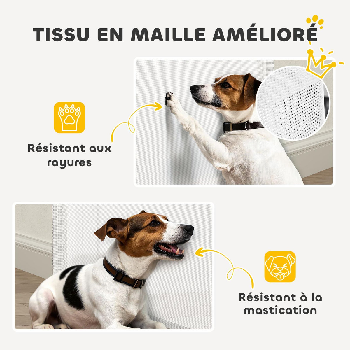 PAWHUT Barrière de sécurité chien rétractable 0-140 cm H.86 cm verrouillage auto alu PVC blanc