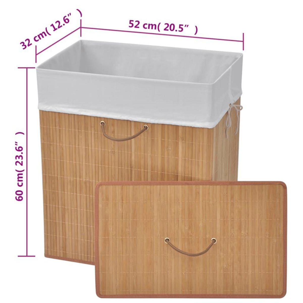 VIDAXL Panier a linge rectangulaire Bambou Naturel