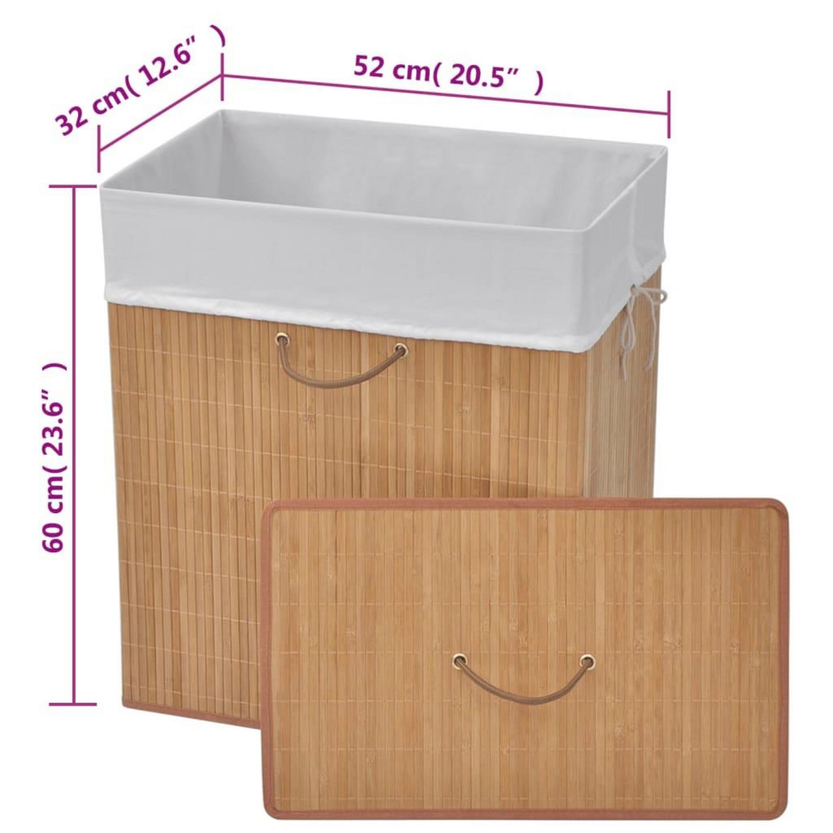 VIDAXL Panier a linge rectangulaire Bambou Naturel