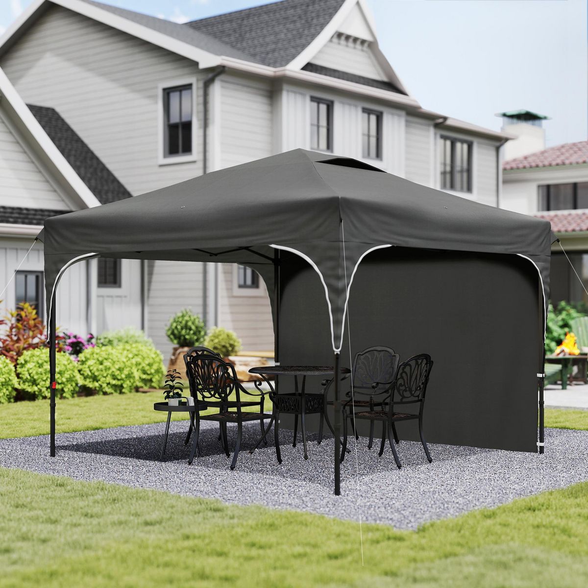 OUTSUNNY Tonnelle pop-up barnum pliant 3 x 3 x 2,65 m - paroi latérale amovible, sac transport, sacs à lester - acier toile gris