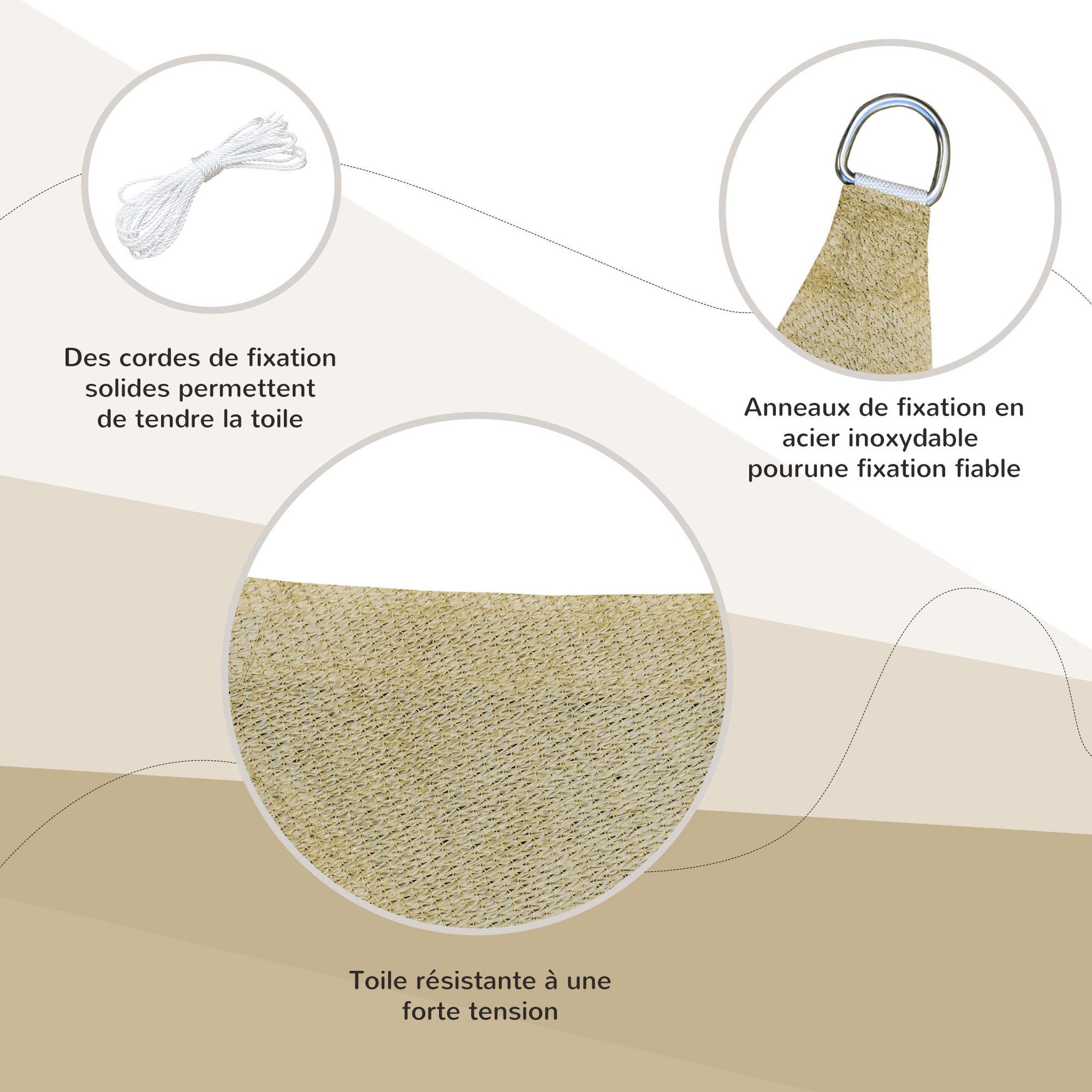 Voir la diapositive 4 : OUTSUNNY Voile d'ombrage carré 3 x 3 m polyéthylène haute densité résistant aux UV coloris sable