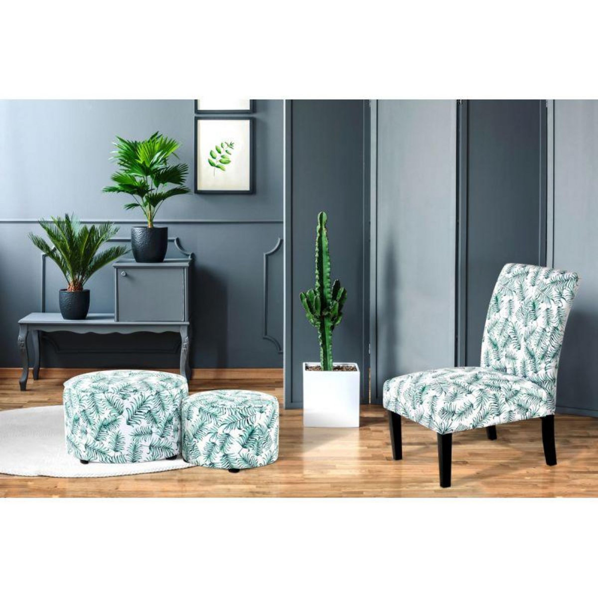 Paris Prix Fauteuil Design Imprimé  Indira  92cm Blanc & Vert
