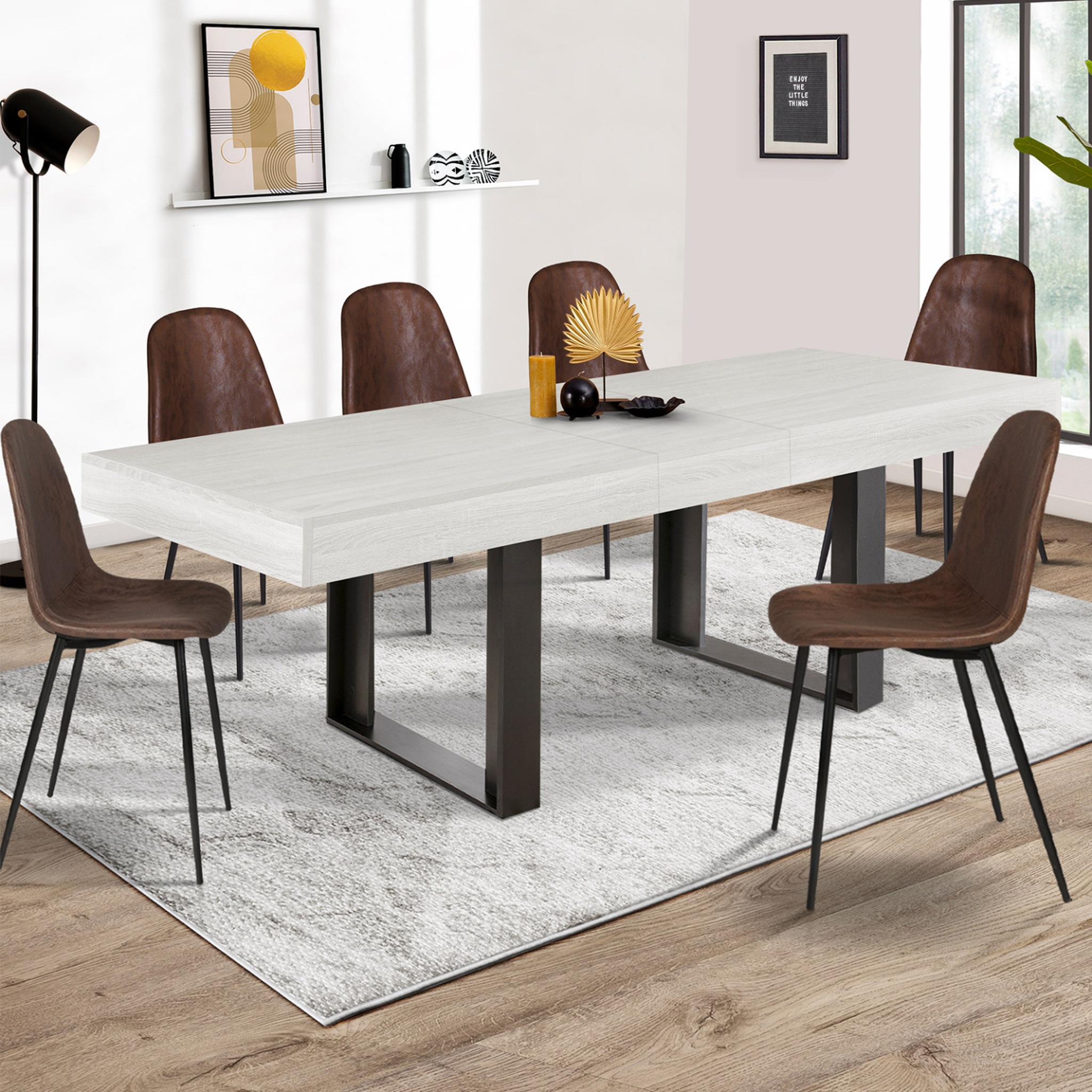 Voir la diapositive 2 : ID MARKET Table à manger extensible rectangle phoenix 4-8 personnes bois gris 160-200 cm