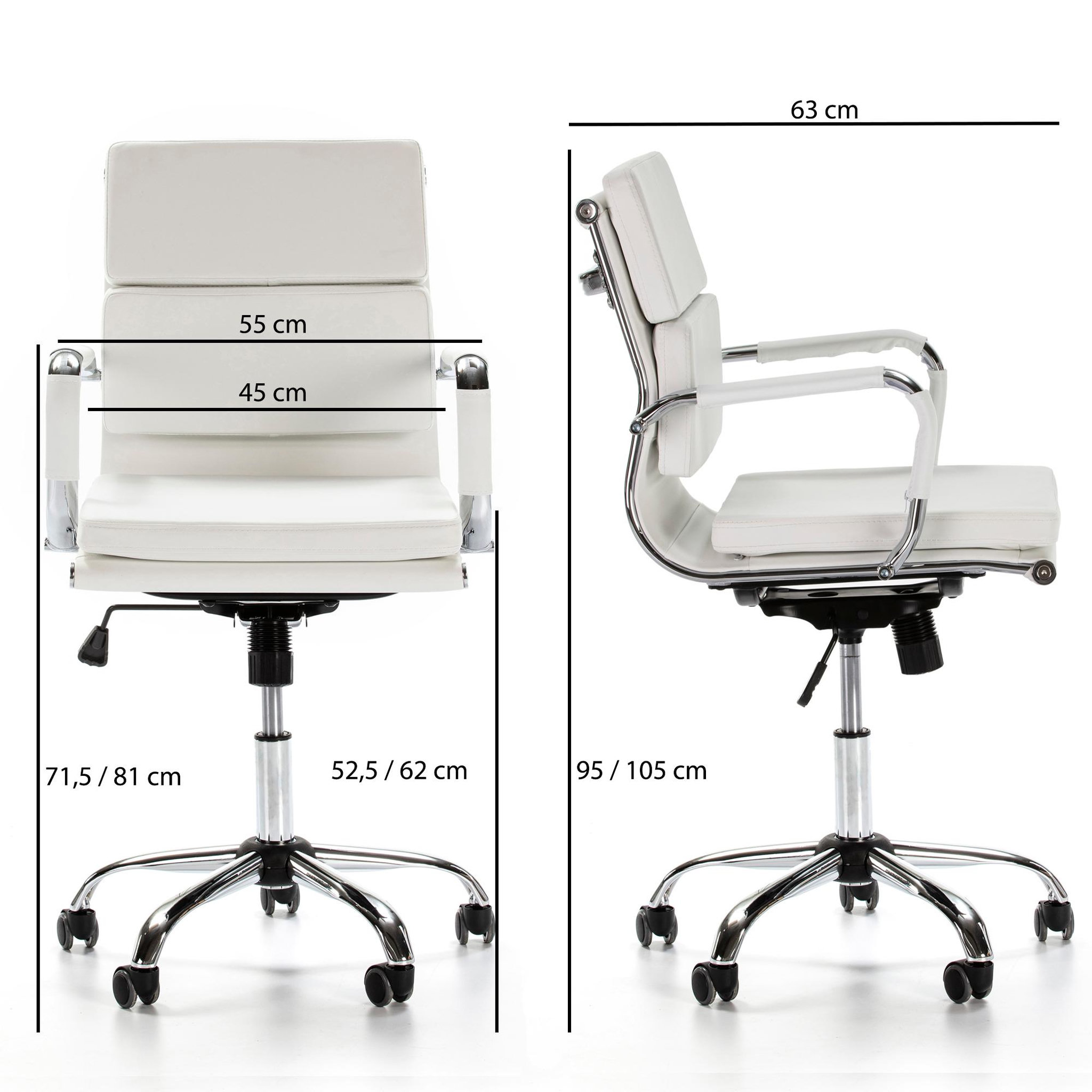 Voir la diapositive 4 : VS VENTA-STOCK Fauteuil de Bureau Fenix inclinable Blanc, Cuir synthétique