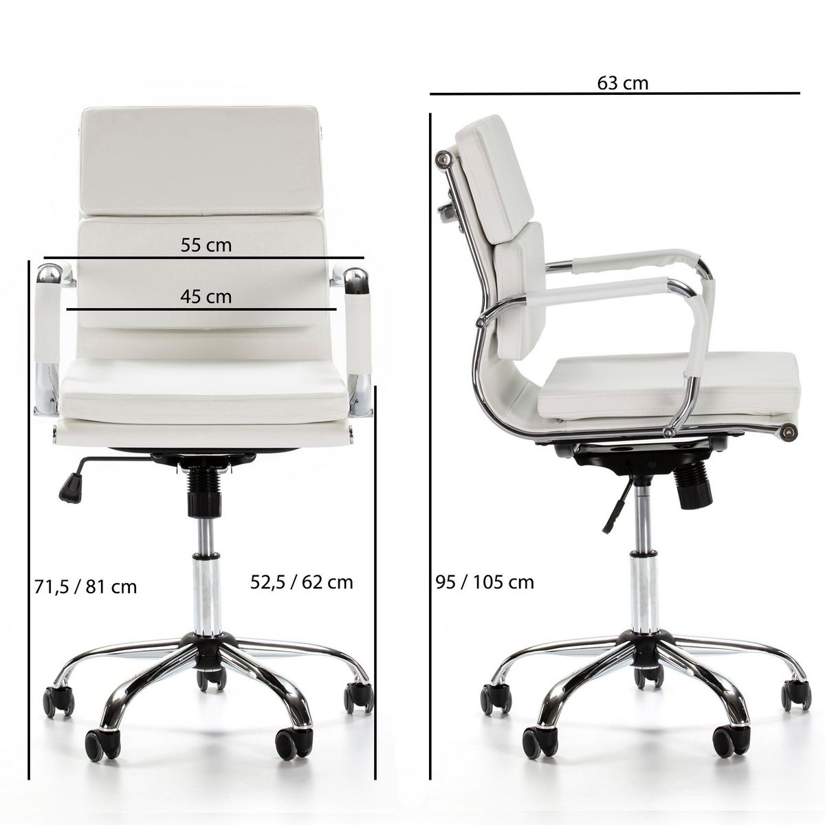 VS VENTA-STOCK Fauteuil de Bureau Fenix inclinable Blanc, Cuir synthétique
