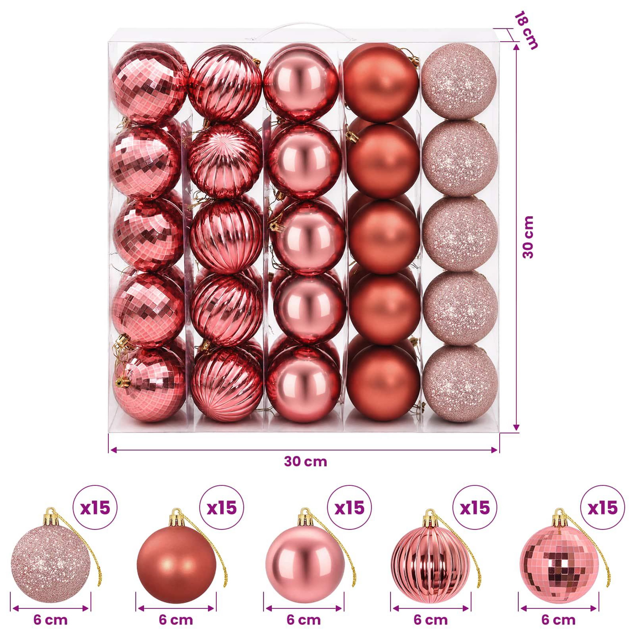 Voir la diapositive 3 : VIDAXL Ensemble de boules de Noël 75 pc Rose et vieux rose 6 cm