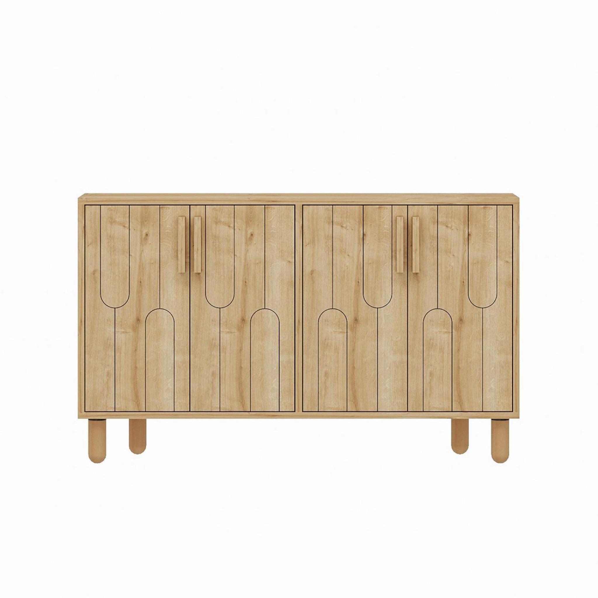 CONCEPT USINE Buffet 4 portes aspect bois design graphique120x73cm VINCI