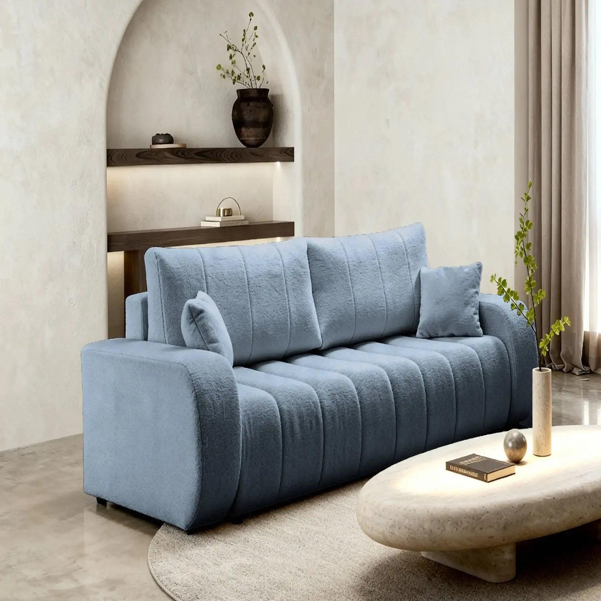 Voir la diapositive 5 : CASANOVA PARIS Celeste - canapé droit convertible tissu bouclette 3 places