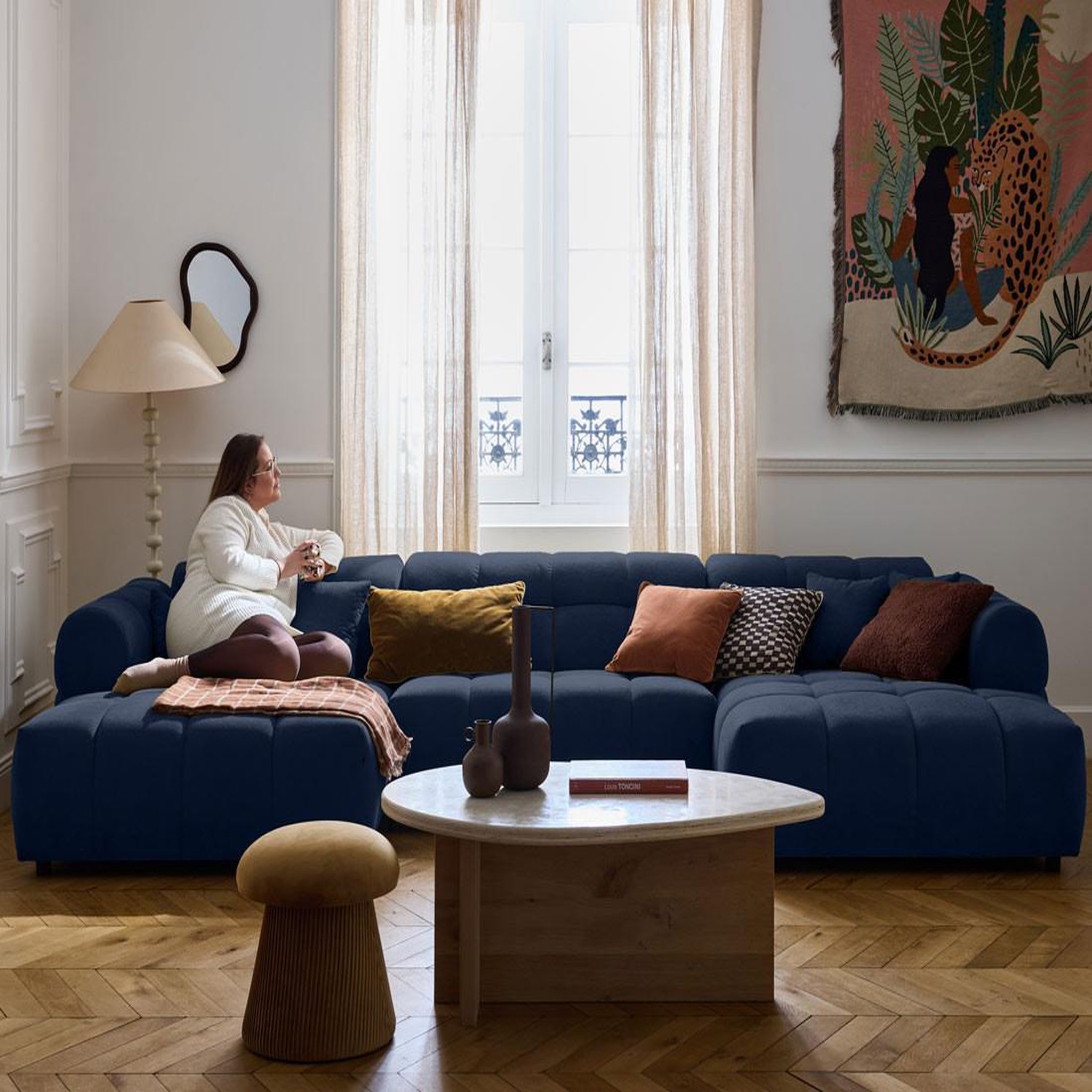 Voir la diapositive 4 : LISA DESIGN Ray - canapé panoramique en u 7 places en tissu texturé