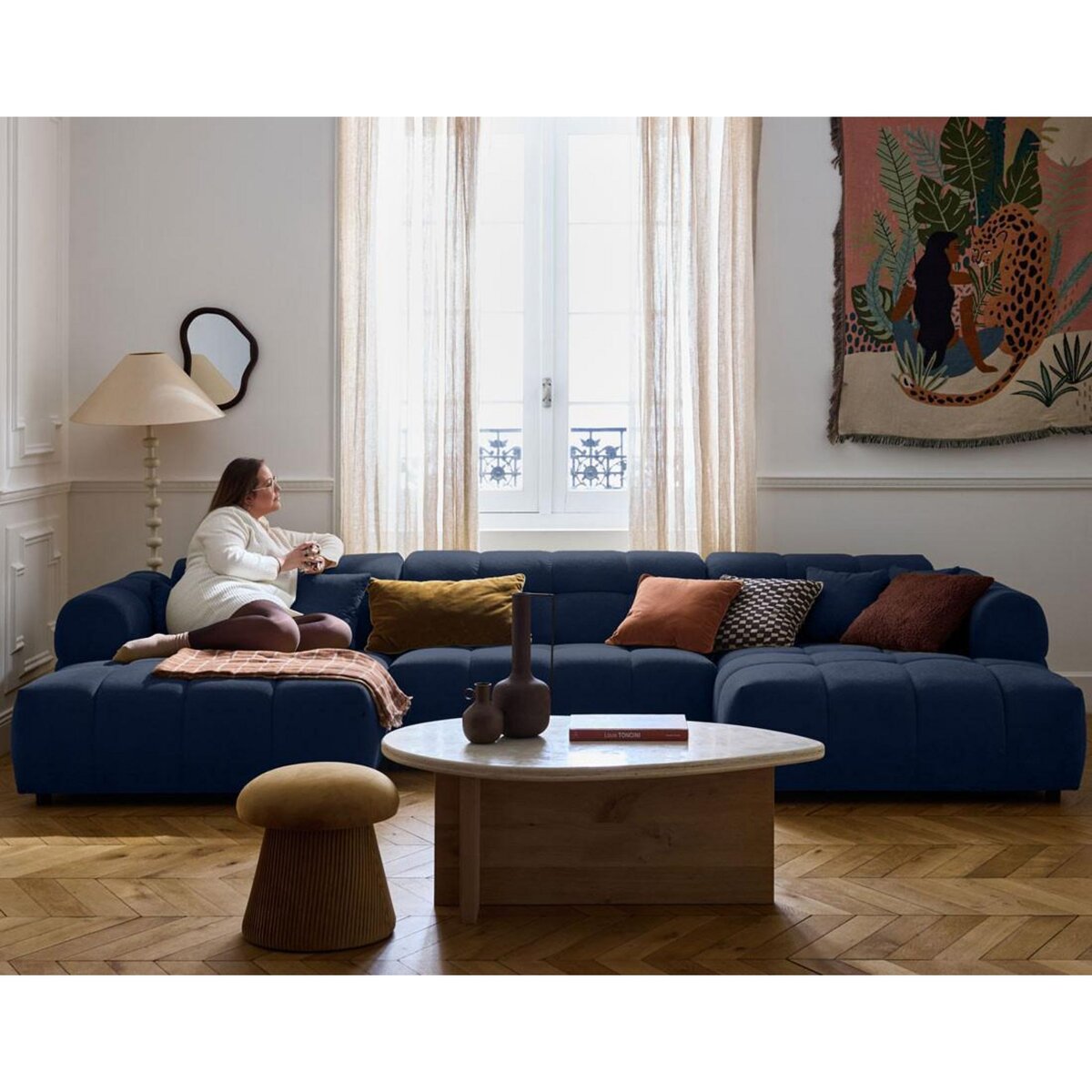 LISA DESIGN Ray - canapé panoramique en u 7 places en tissu texturé