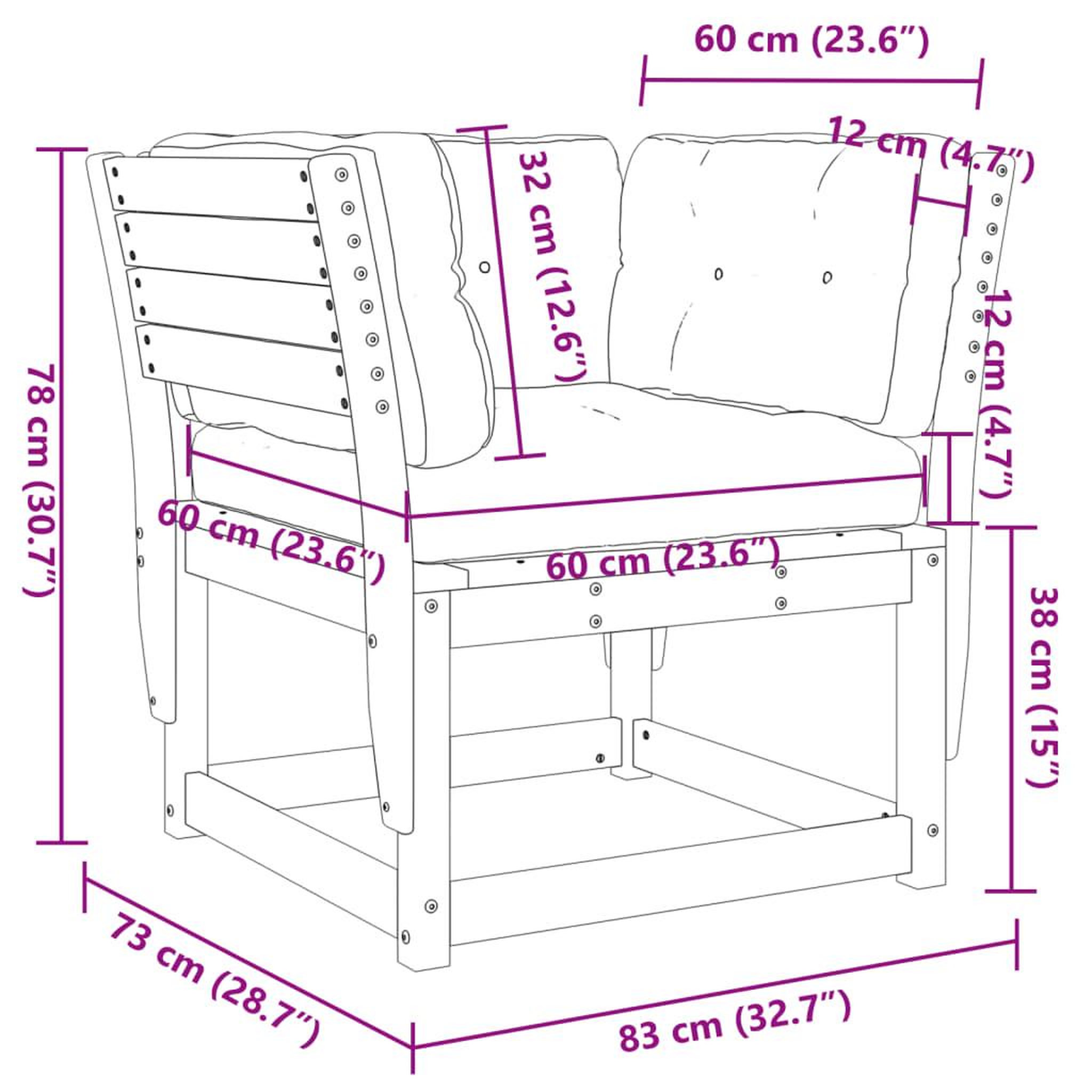 Voir la diapositive 6 : VIDAXL Canape de jardin accoudoirs avec coussins bois pin impregne