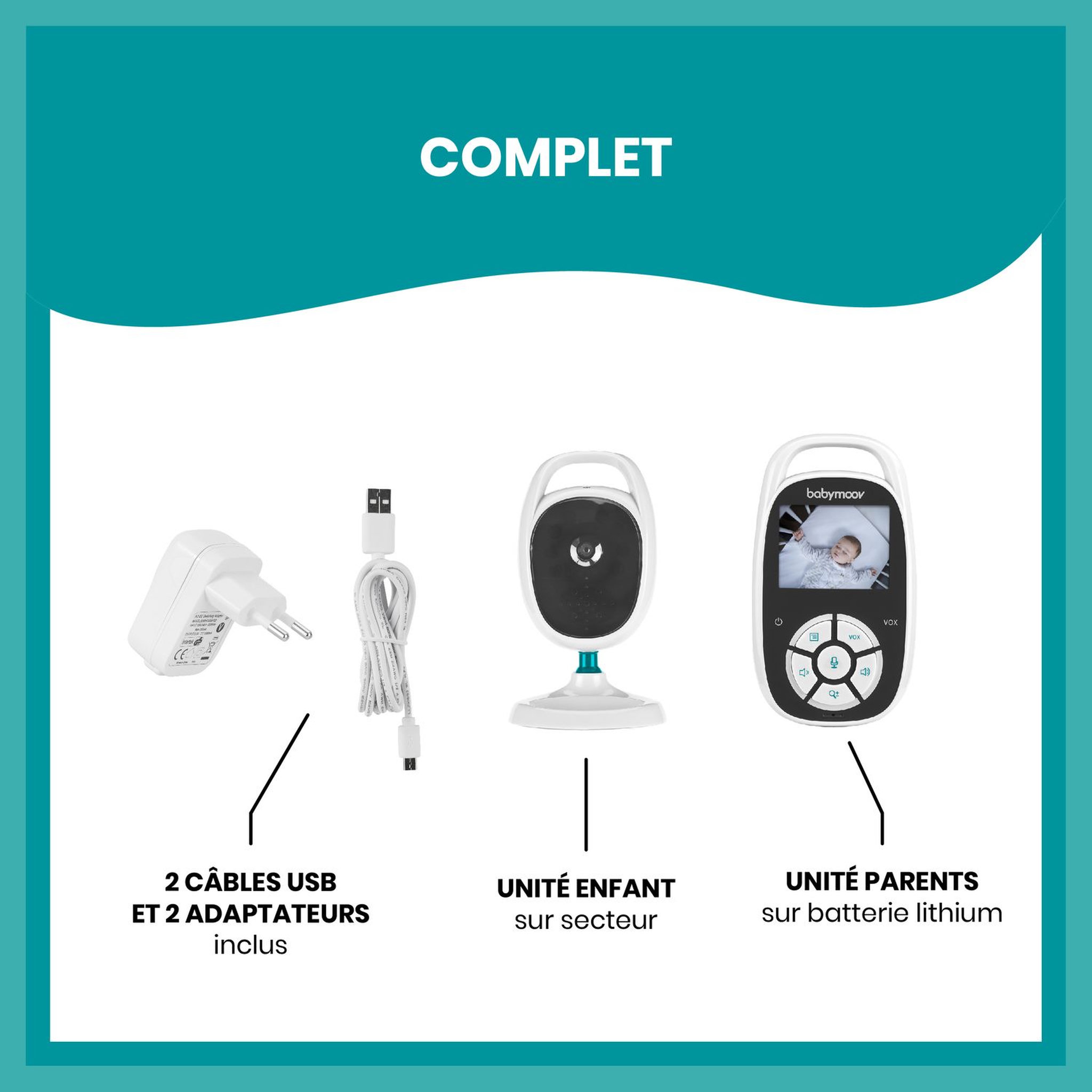Voir la diapositive 6 : BABYMOOV Babyphone vidéo ultra compact Yoo See - Blanc