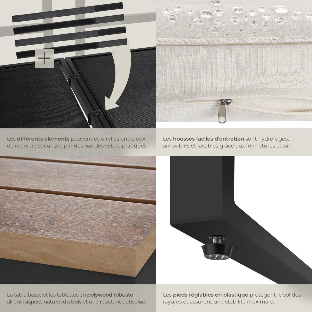 tectake Ensemble de salon de jardin avec cadre en aluminium laqué époxy noir