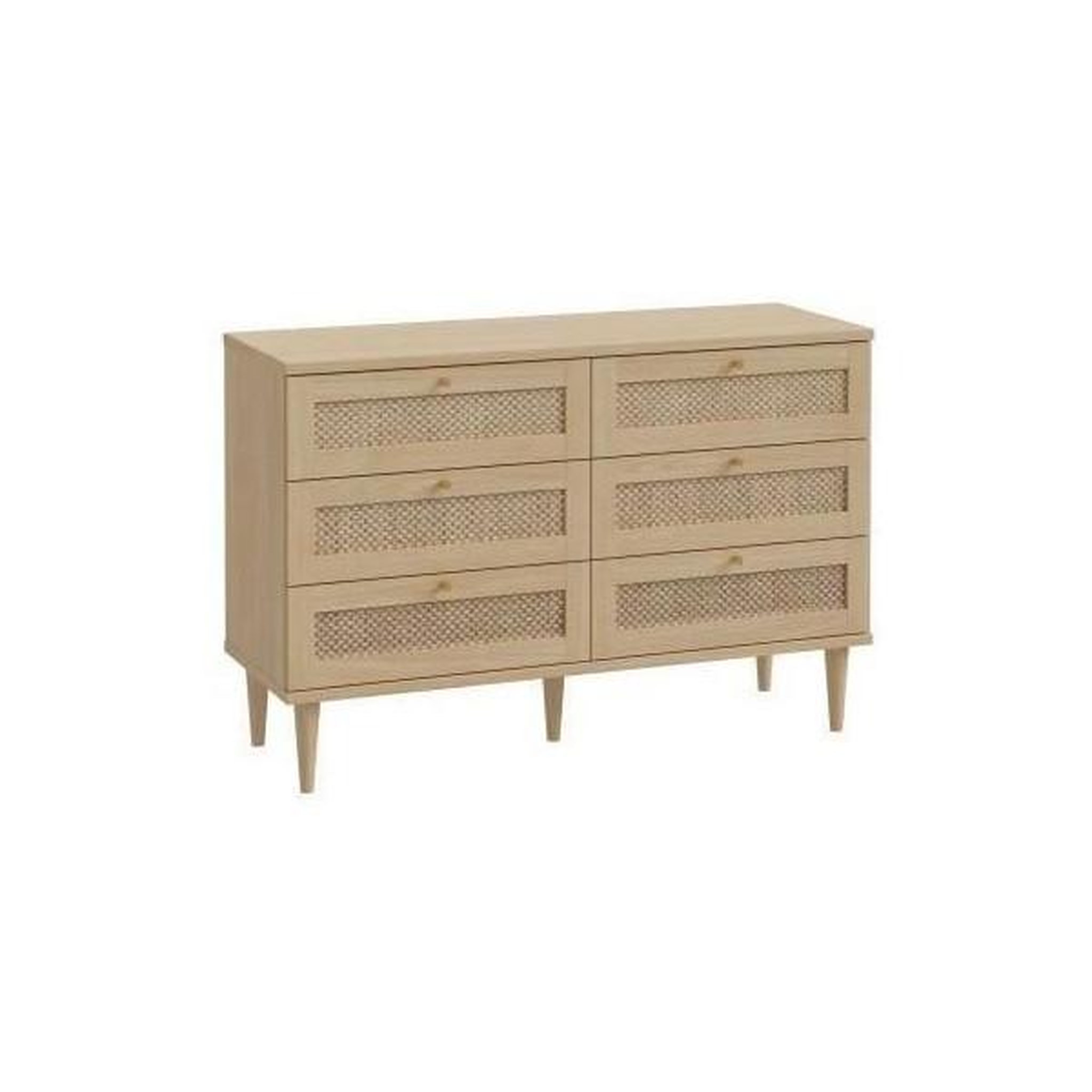 MARKET24 Commode - 6 tiroirs - Décor Chene - Cannage - L120 x P41,4 x H80 cm - CALASETTA