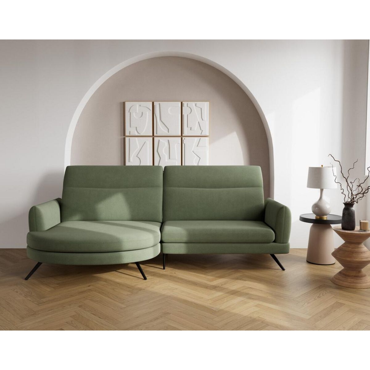LISA DESIGN Terry - canapé d'angle gauche 4 places avec têtières réglables en tissu texturé