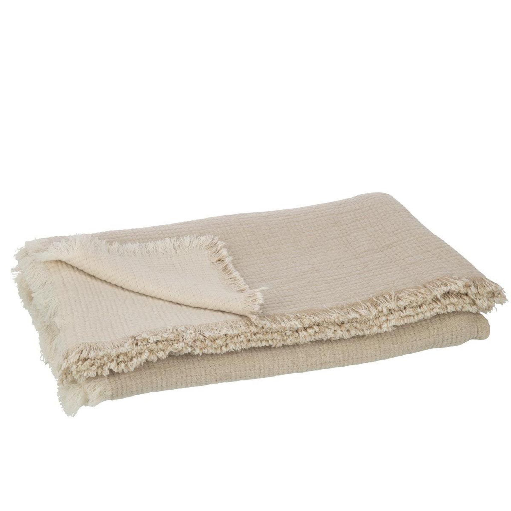 Voir la diapositive 2 : J-LINE Plaid à franges  mousseline  130x180cm beige foncé