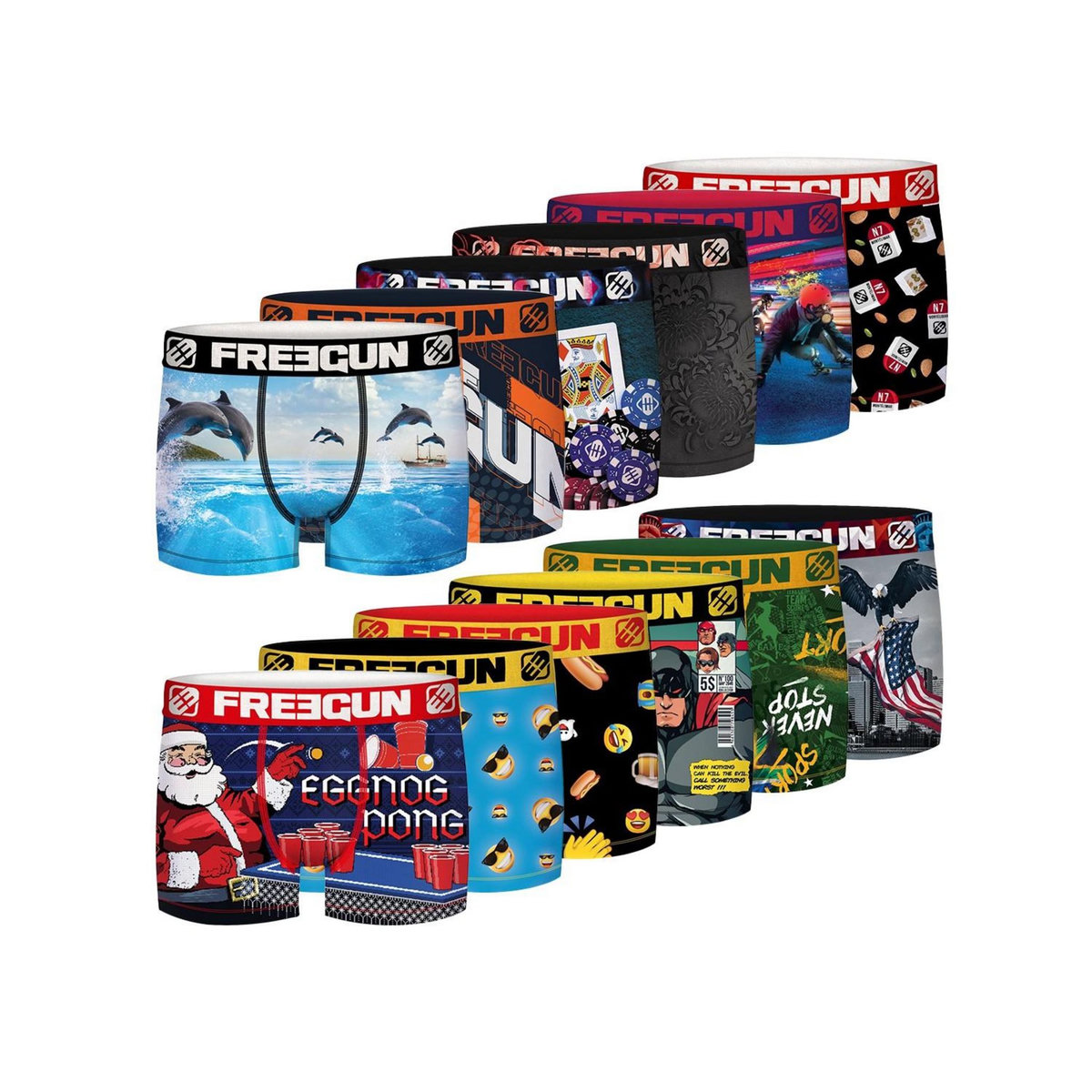 FREEGUN Pack surprise de 12 Boxers microfibre homme